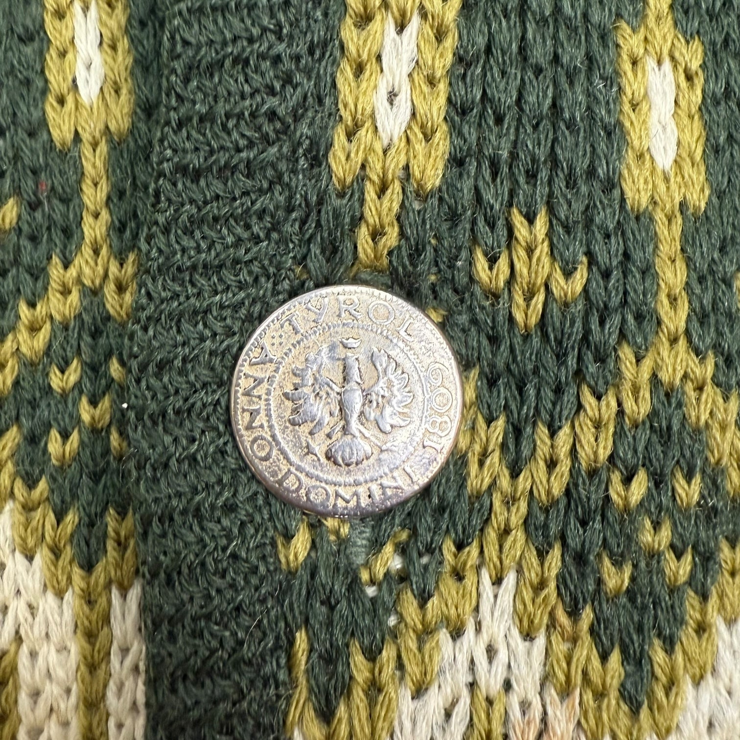 Vintage White Ram Knit Wool Cardigan Green