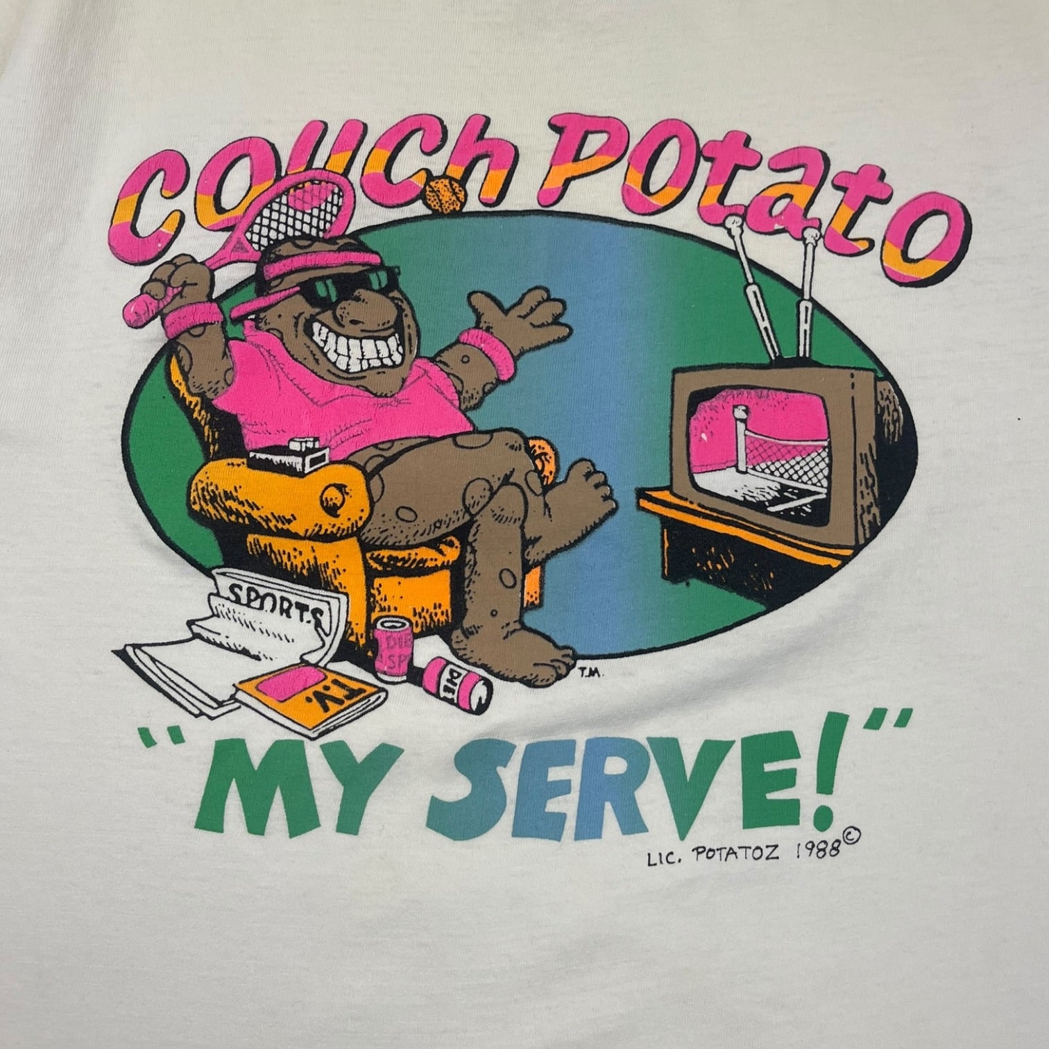 1988 Couch Potato 'My Serve!' T-Shirt White