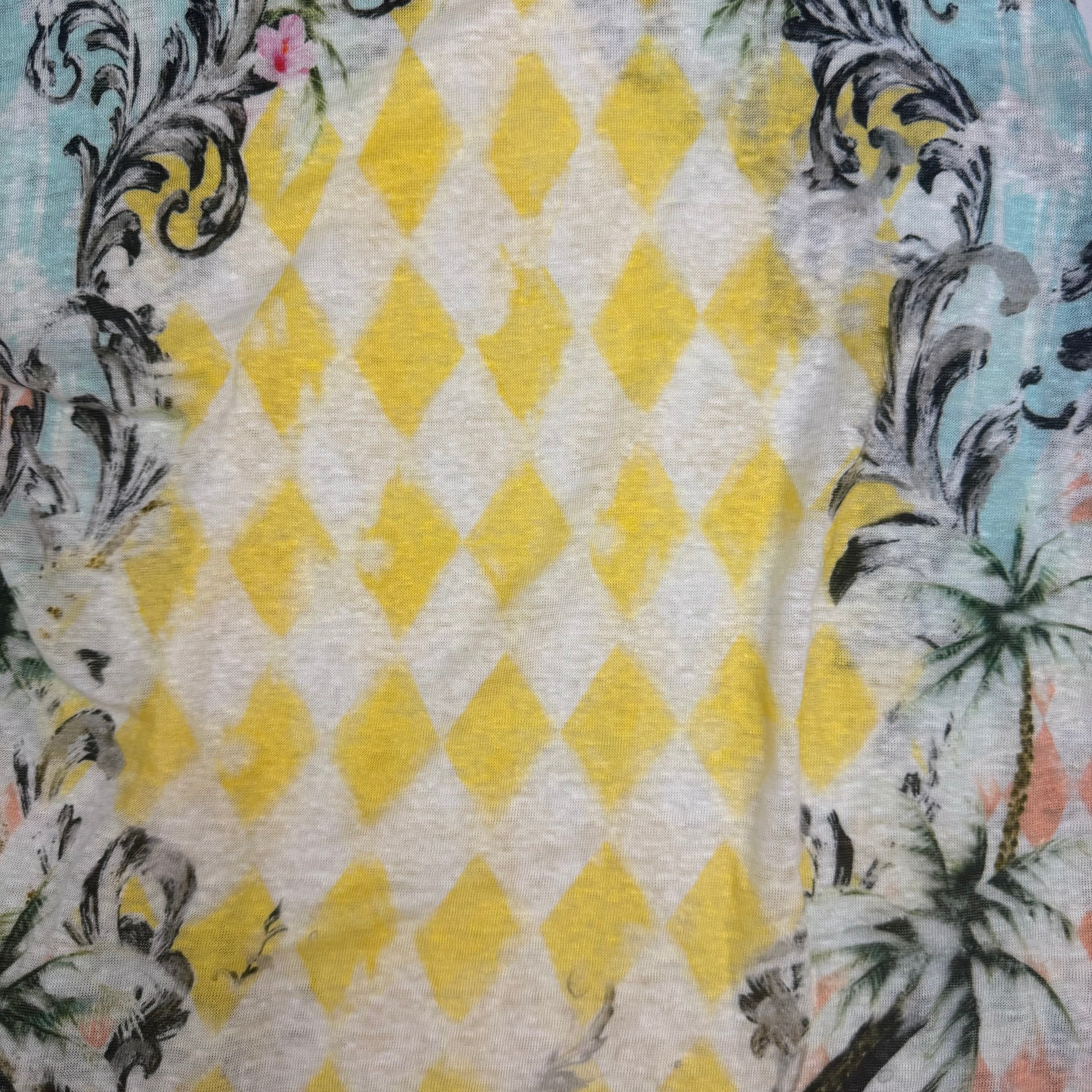 (W) Balmain Floral Print Button Detail Linen Tank Top Yellow/Blue