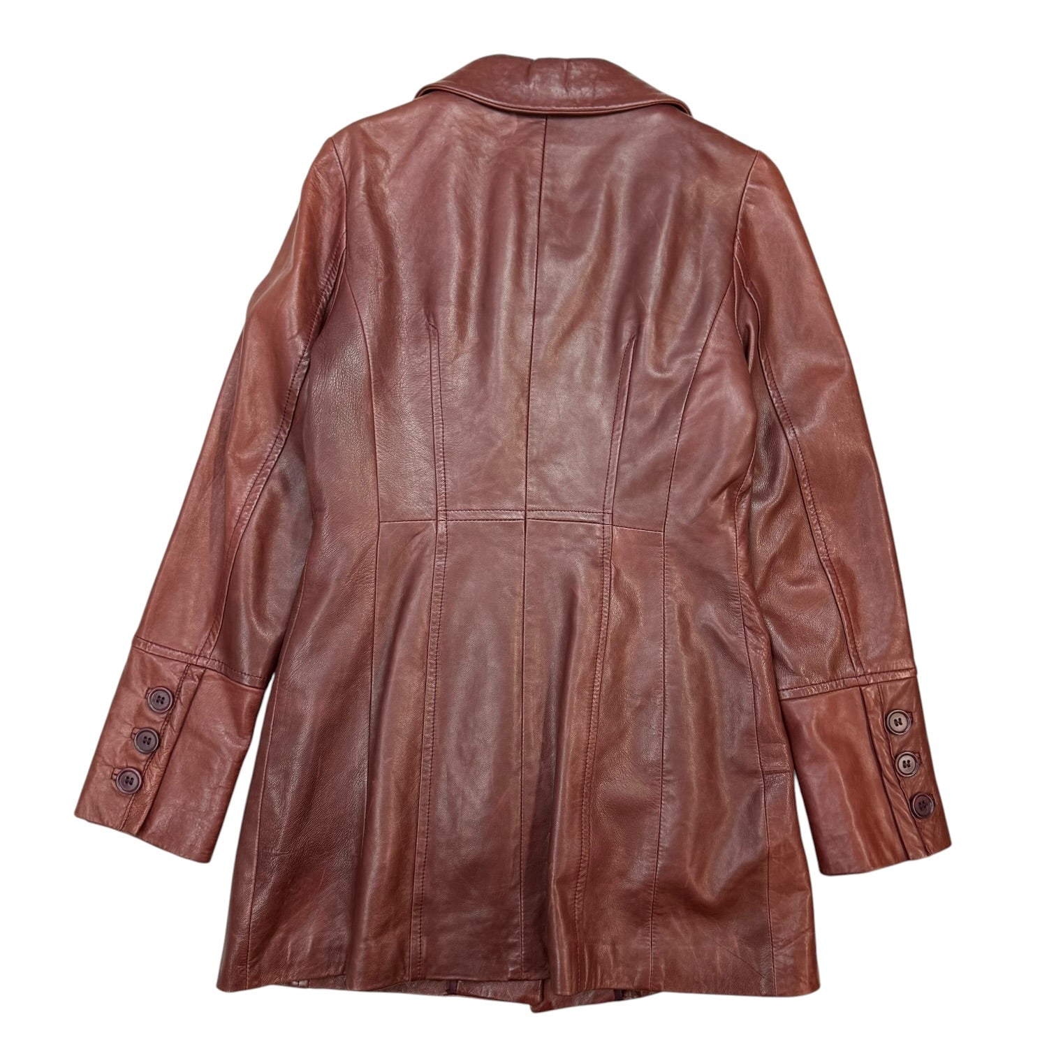 (W) Vintage Danier Leather Long Coat Dark Red