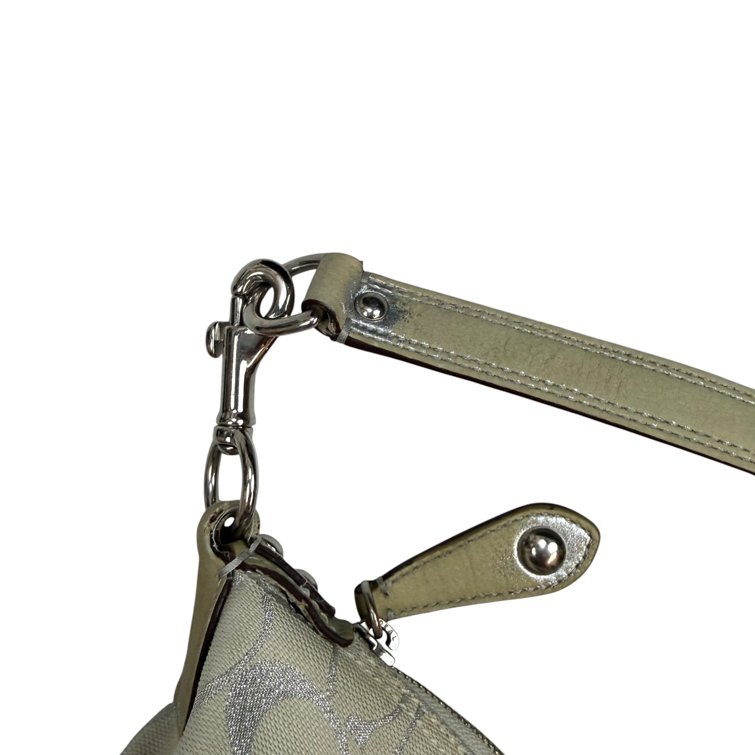 (W) Coach Ashley Signature Satchel Silver/Beige