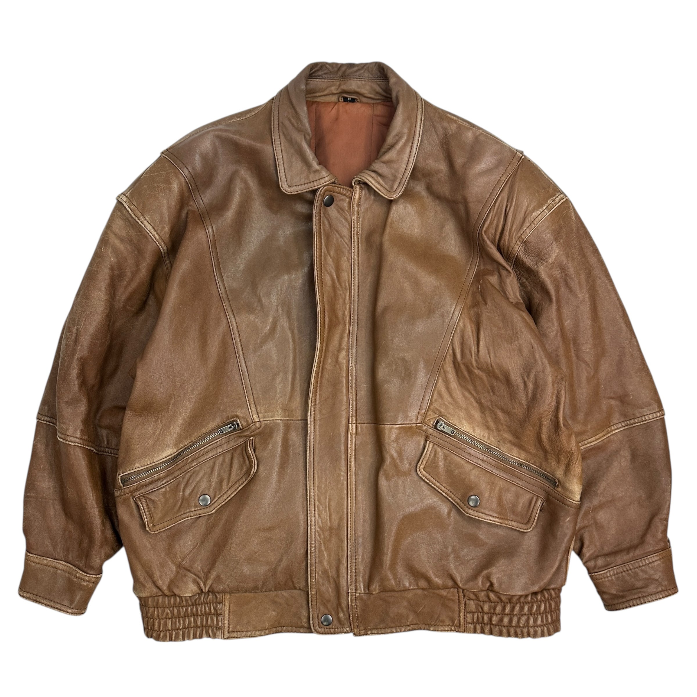 Vintage Leather Bomber Jacket Brown