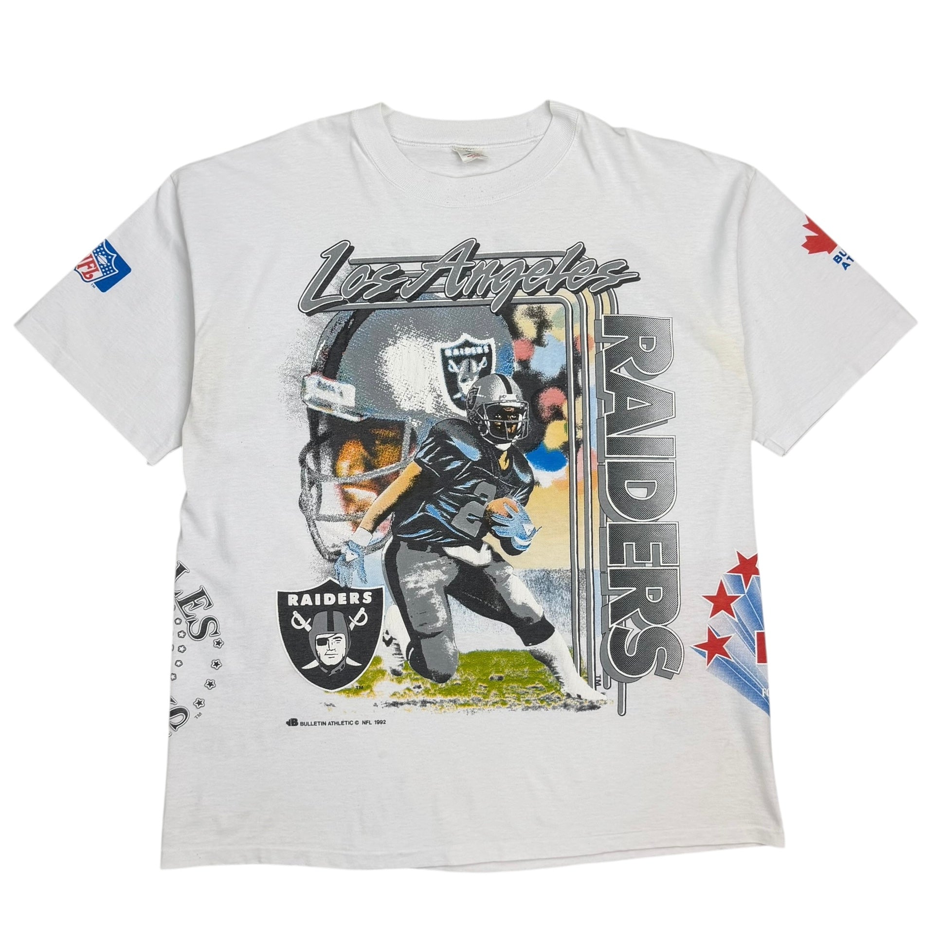 1992 Los Angeles Raiders NFL All Over Print Logo Tee White