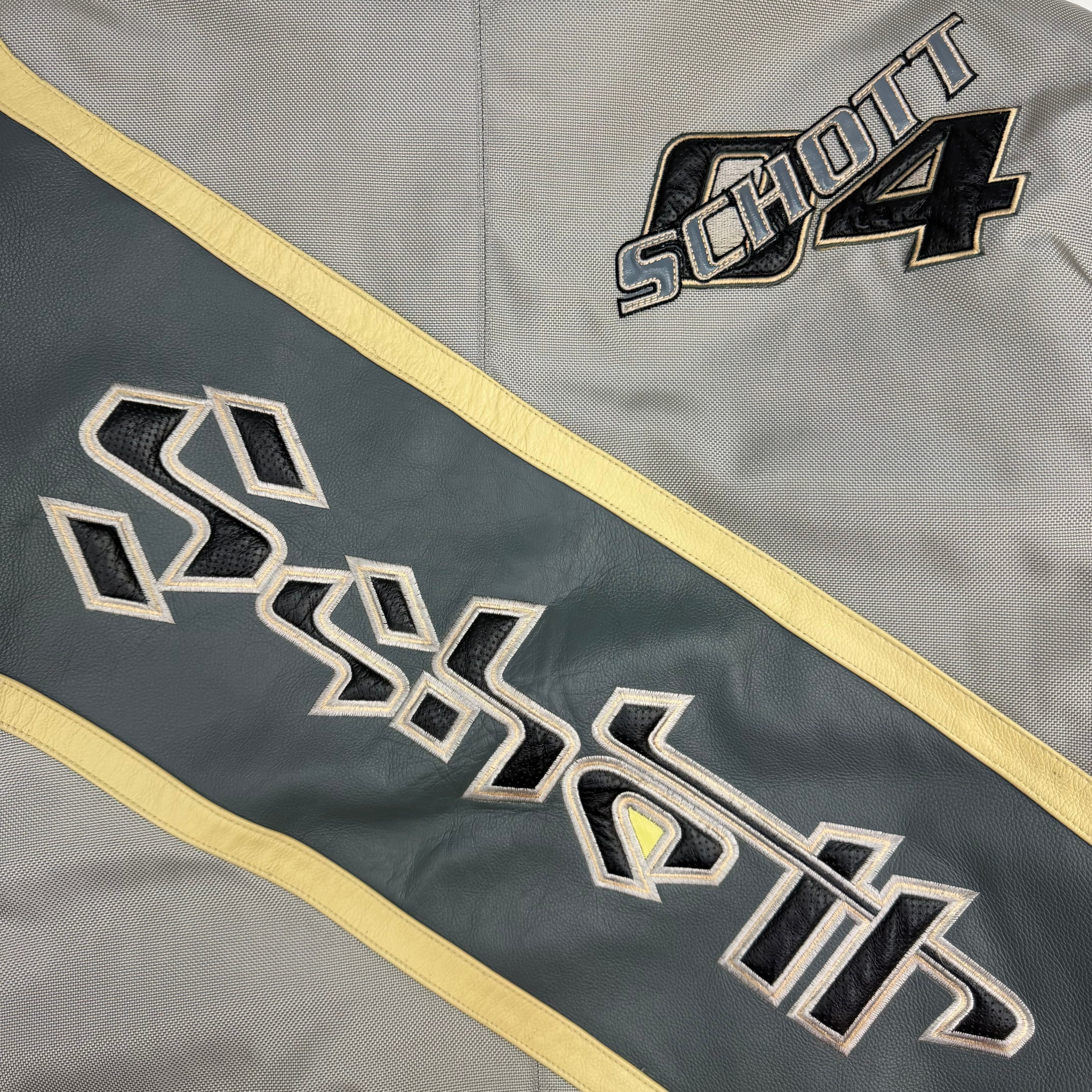 Vintage Schott NYC Leather Racing Jacket Grey