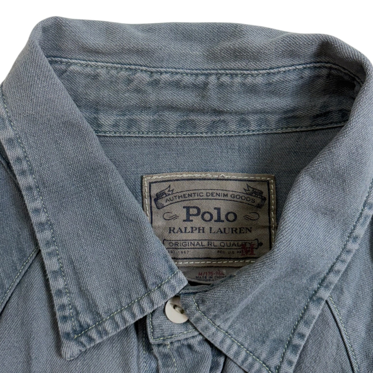 Polo Ralph Lauren Slub Denim Western Button Up Shirt Blue
