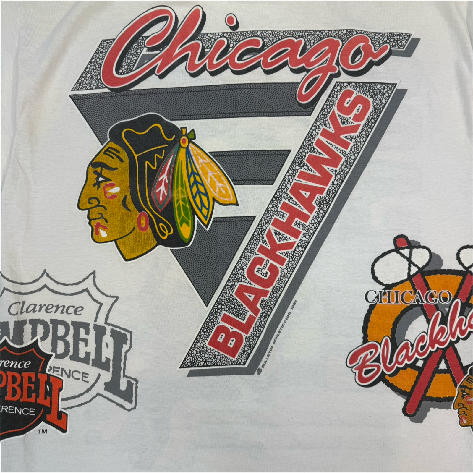 1991 Bulletin Athletic Chicago BlackHawks AOP Tee White