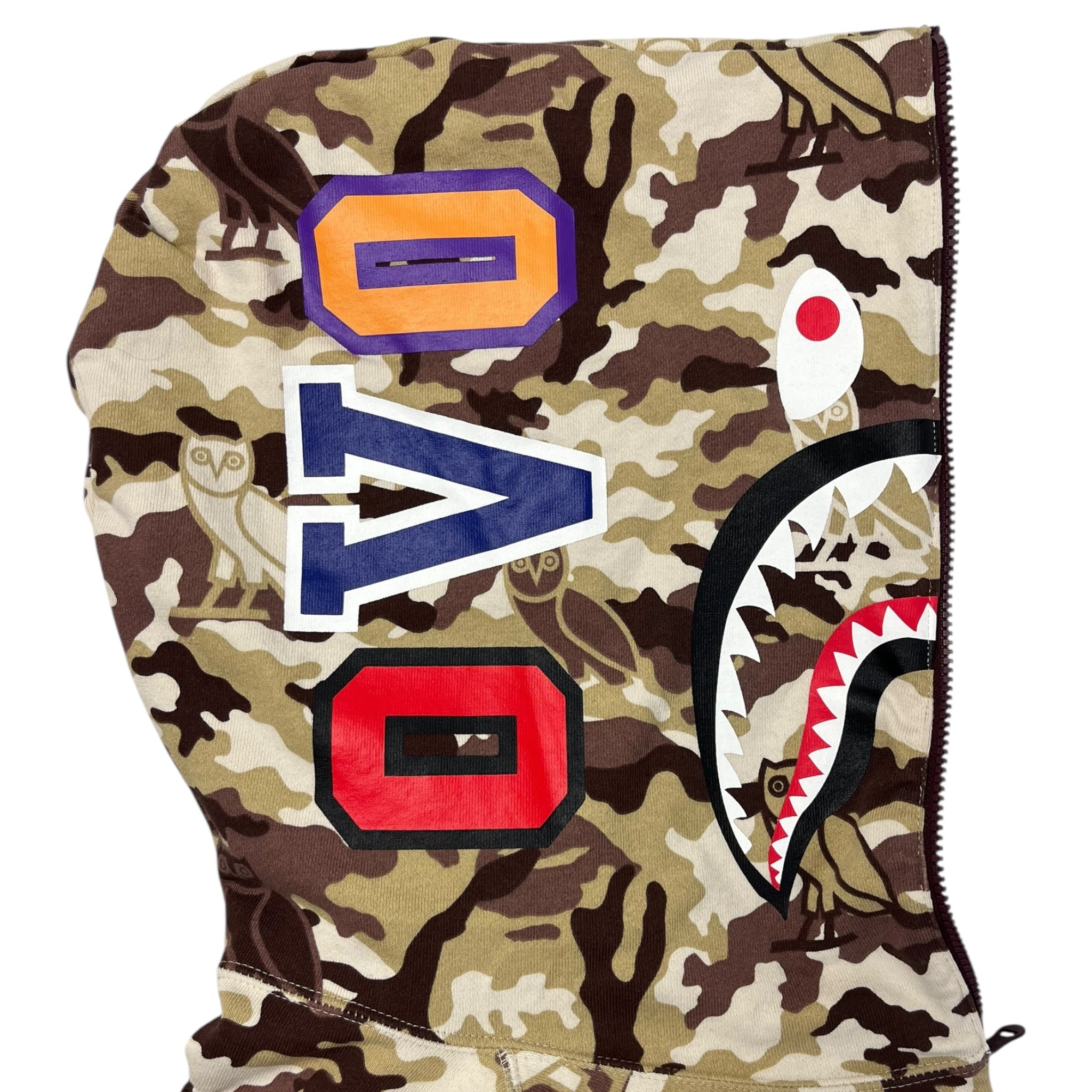 A Bathing Ape X OVO Woodland Camo Shark Reversible Full Zip Hoodie