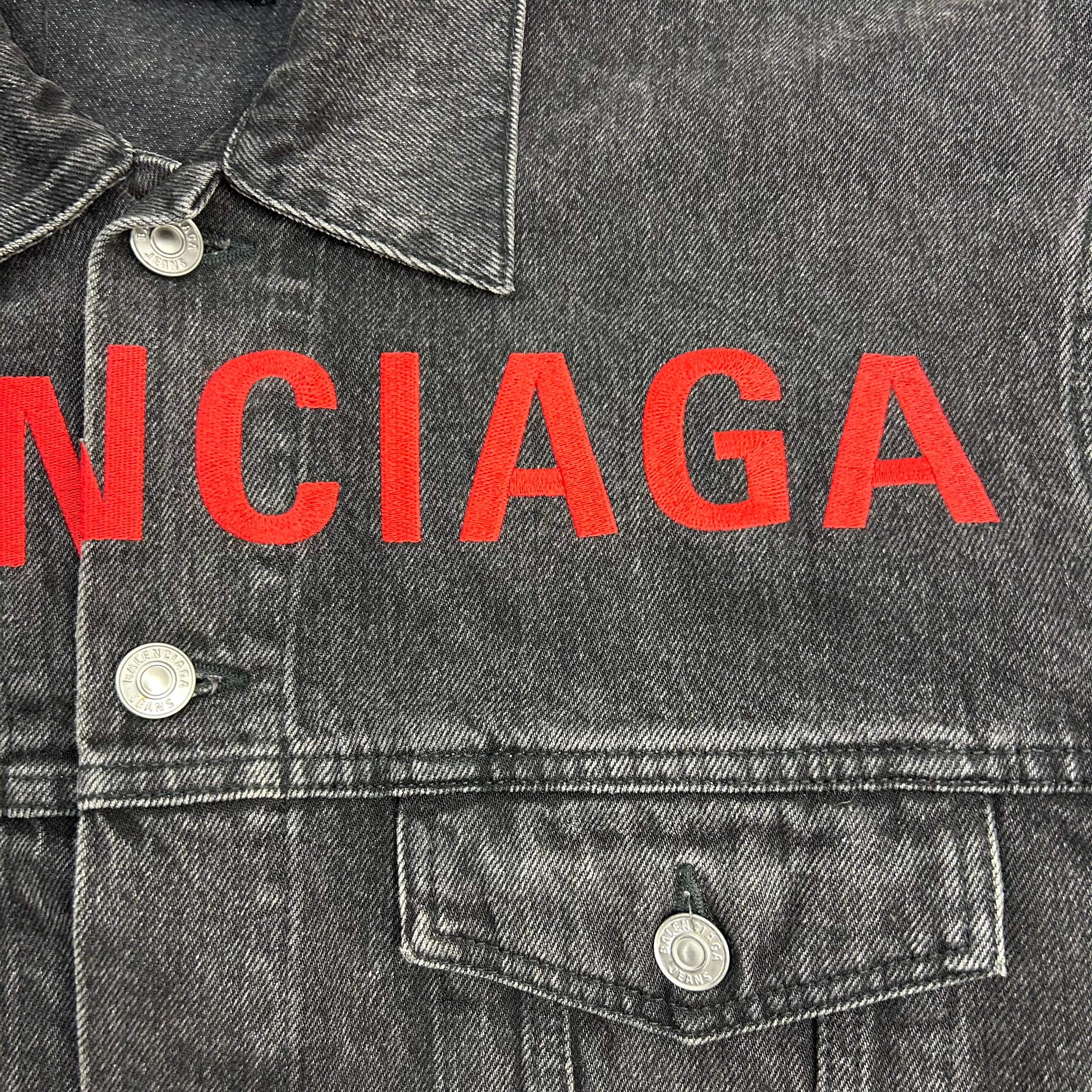 Balenciaga Denim Red Letter Jacket Black