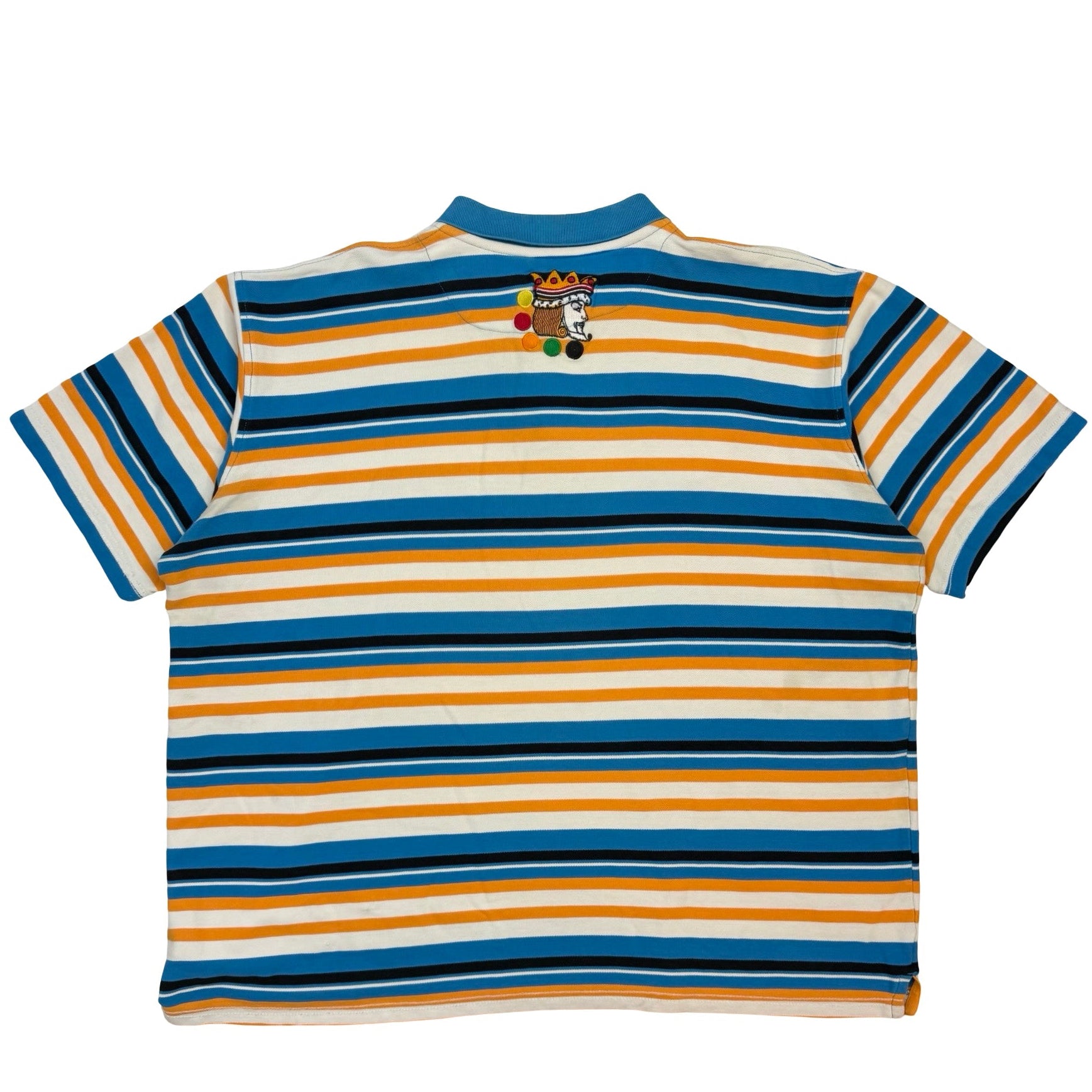 Vintage Coogi Embroidered Jester Striped Button Up Polo Shirt Blue/Yellow