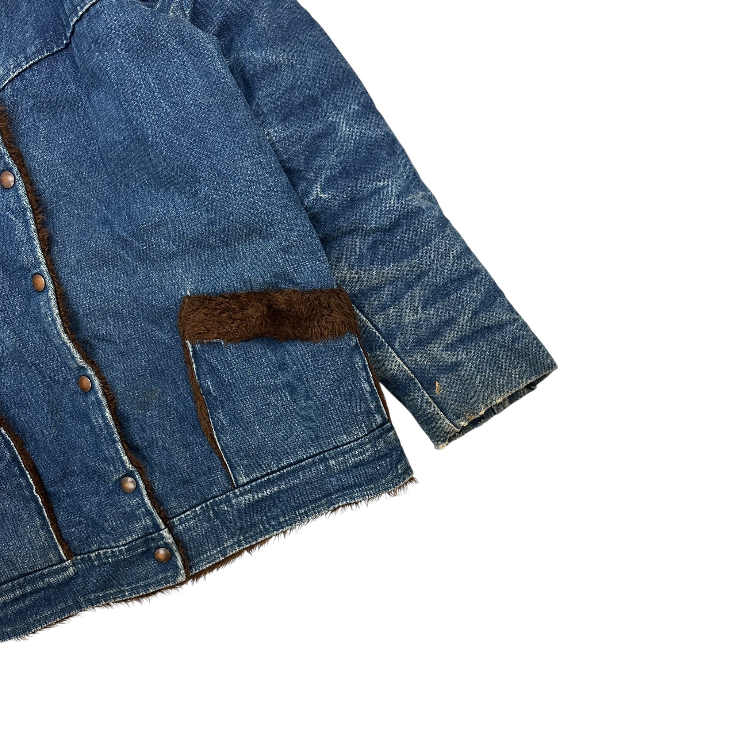 (W) Vintage Faux Fur Denim Barn Coat