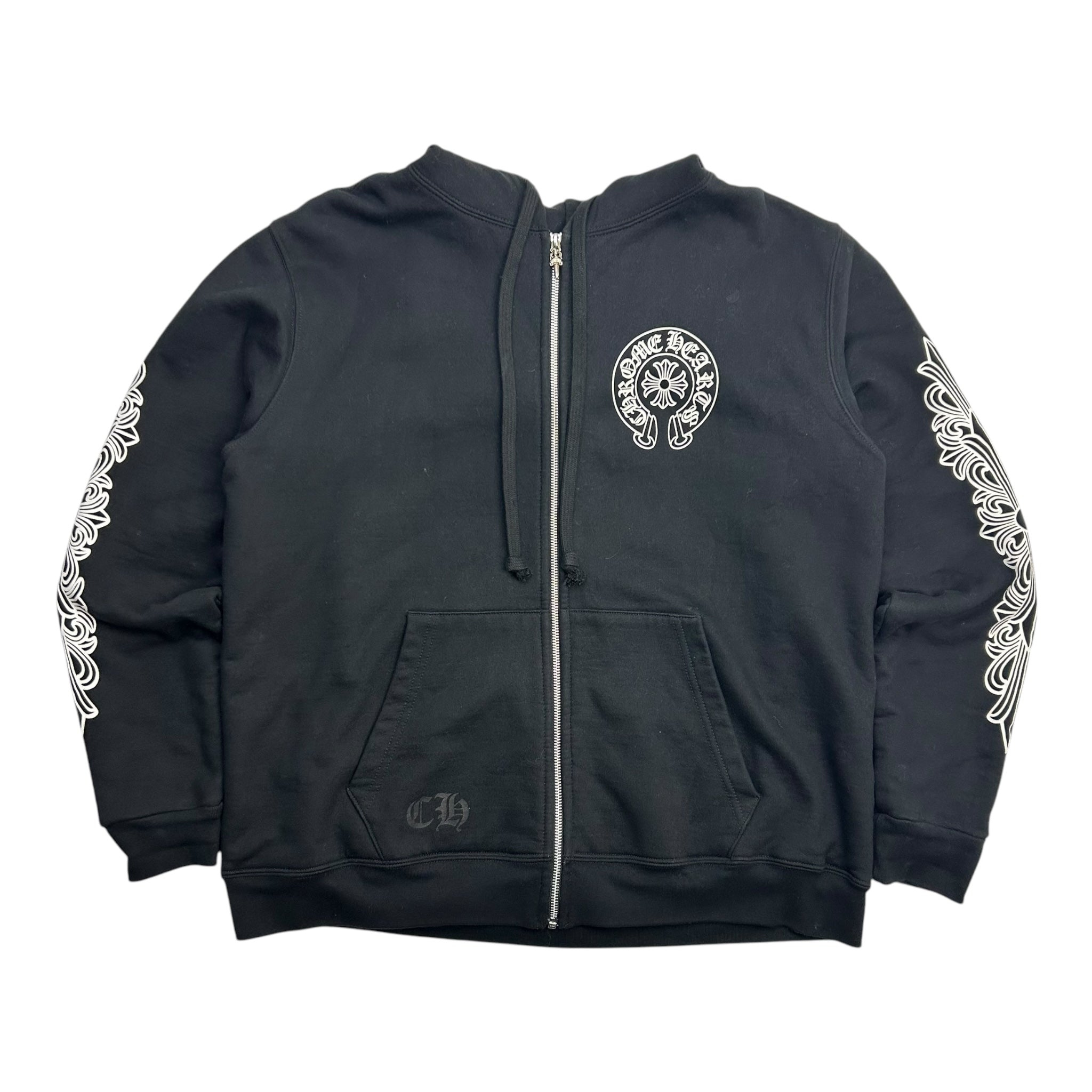 Chrome Hearts Horseshoe Floral Zip-Up Hoodie Black