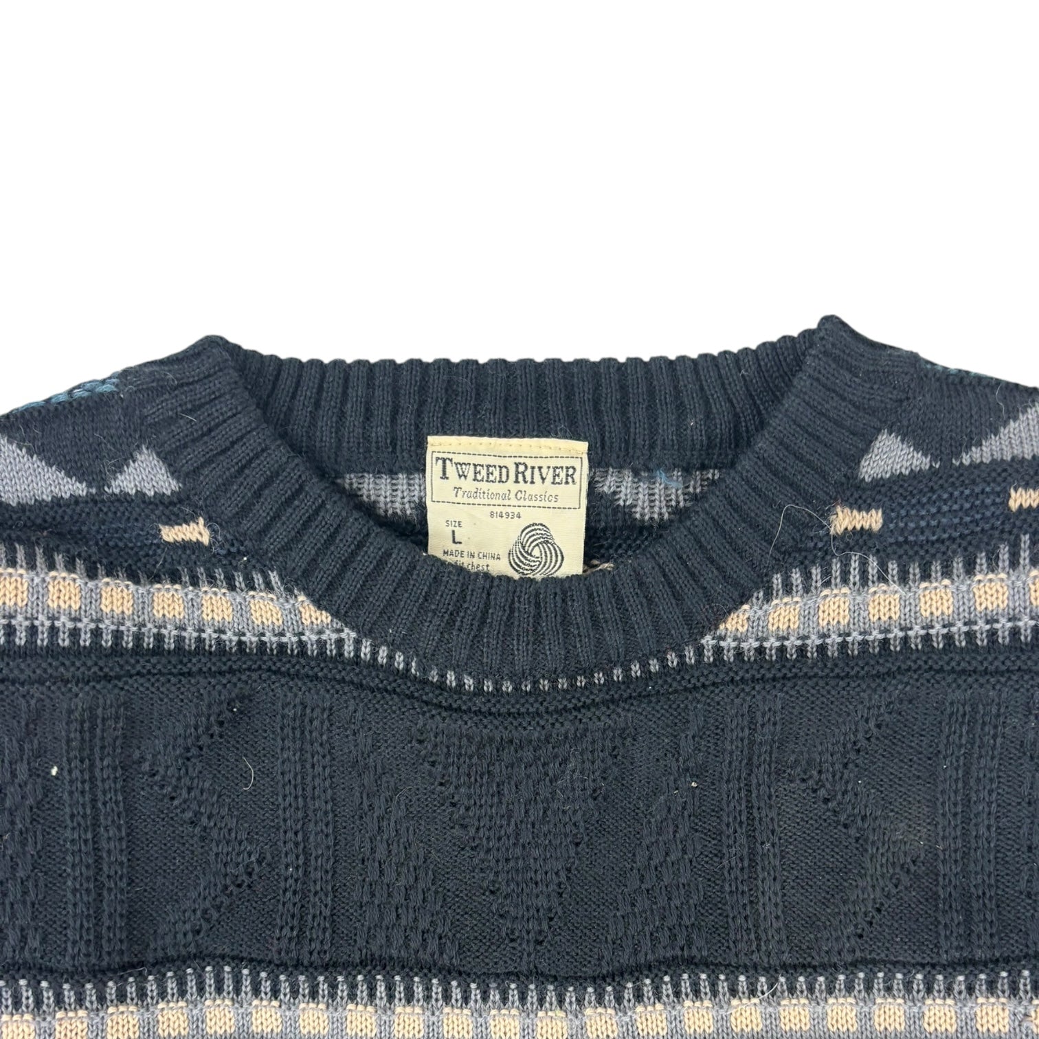 Vintage Tweed River Patterned Knit Sweater Heather Navy