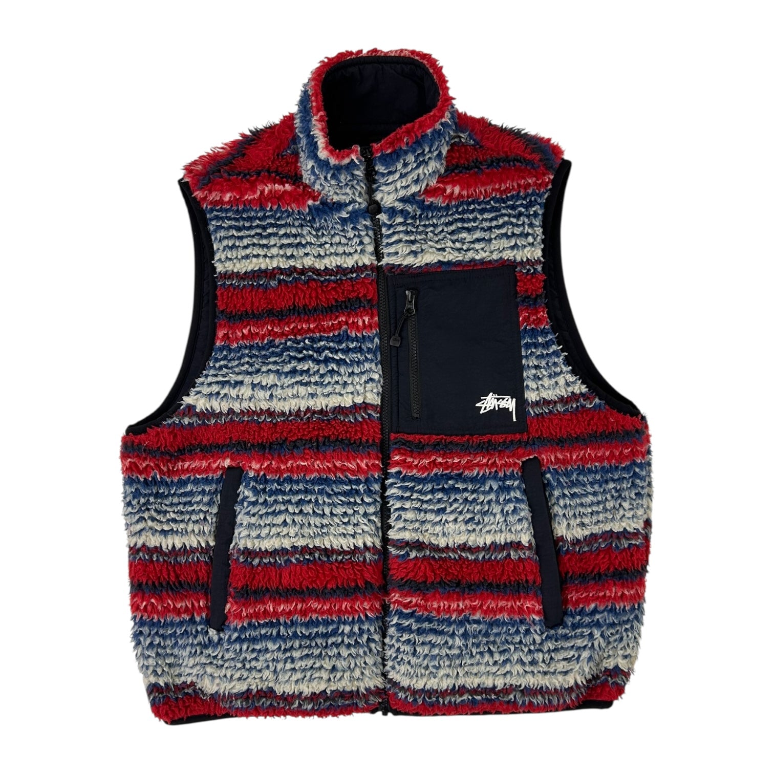 Stussy Striped Sherpa Vest Blue/Red/White