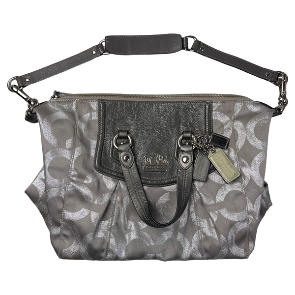(W) Coach Madison Gray Op Art Signature C Patent Trim Purse