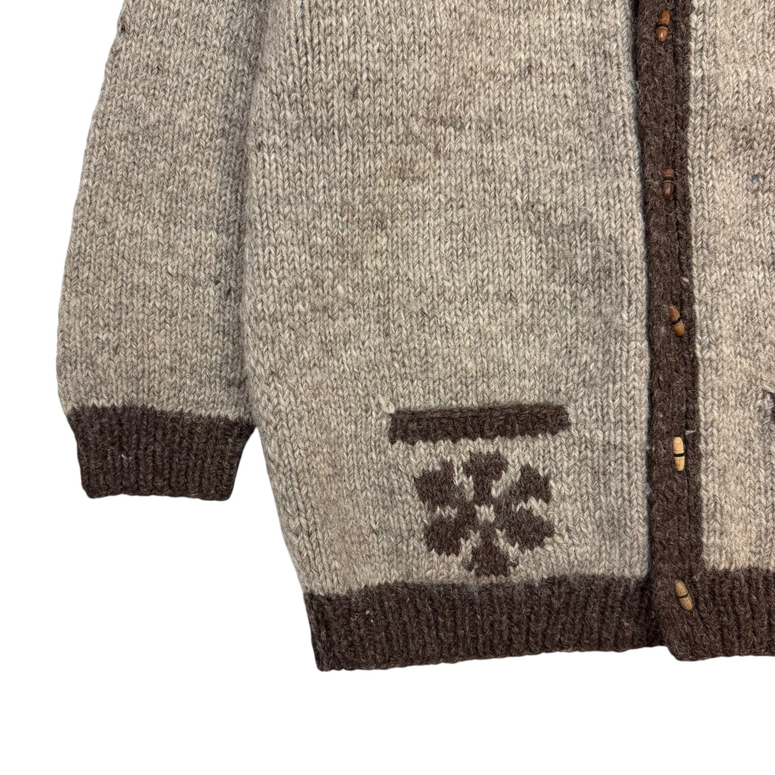 Vintage Cowichan Style Snowflake Wool Button Up Cardigan Brown