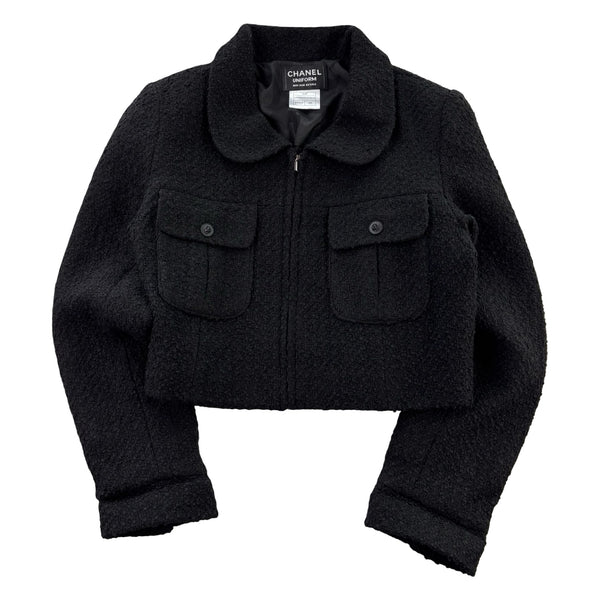 (W) Chanel Uniform Cropped Bouclé Tweed Jacket Black
