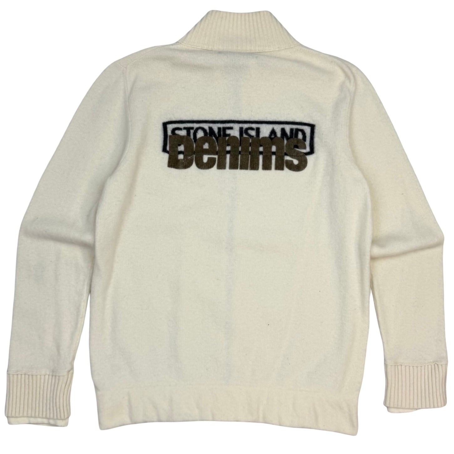 Stone Island Denims Zip Up Knit Sweater Ivory