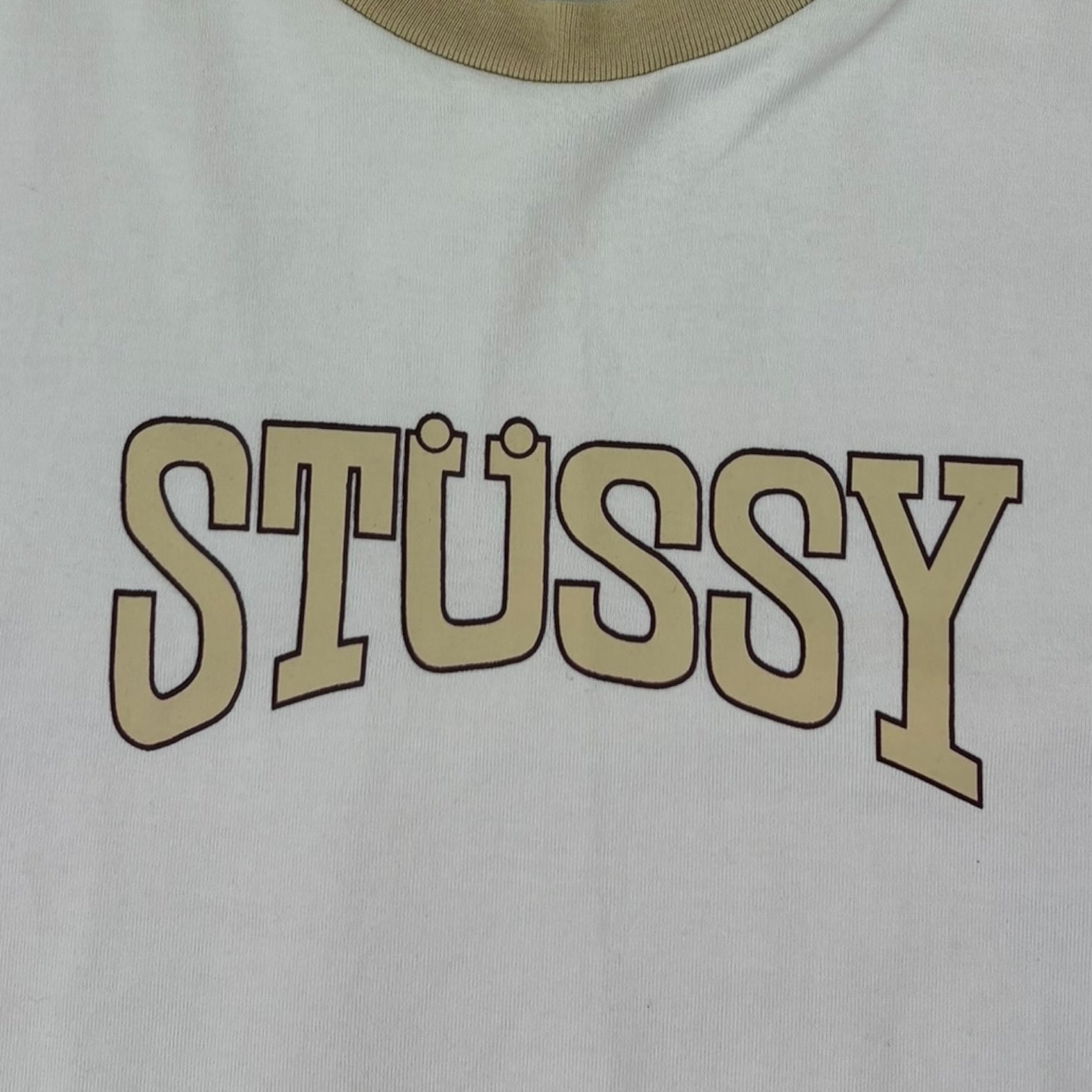 Stussy Ringer Logo T-Shirt Beige/White