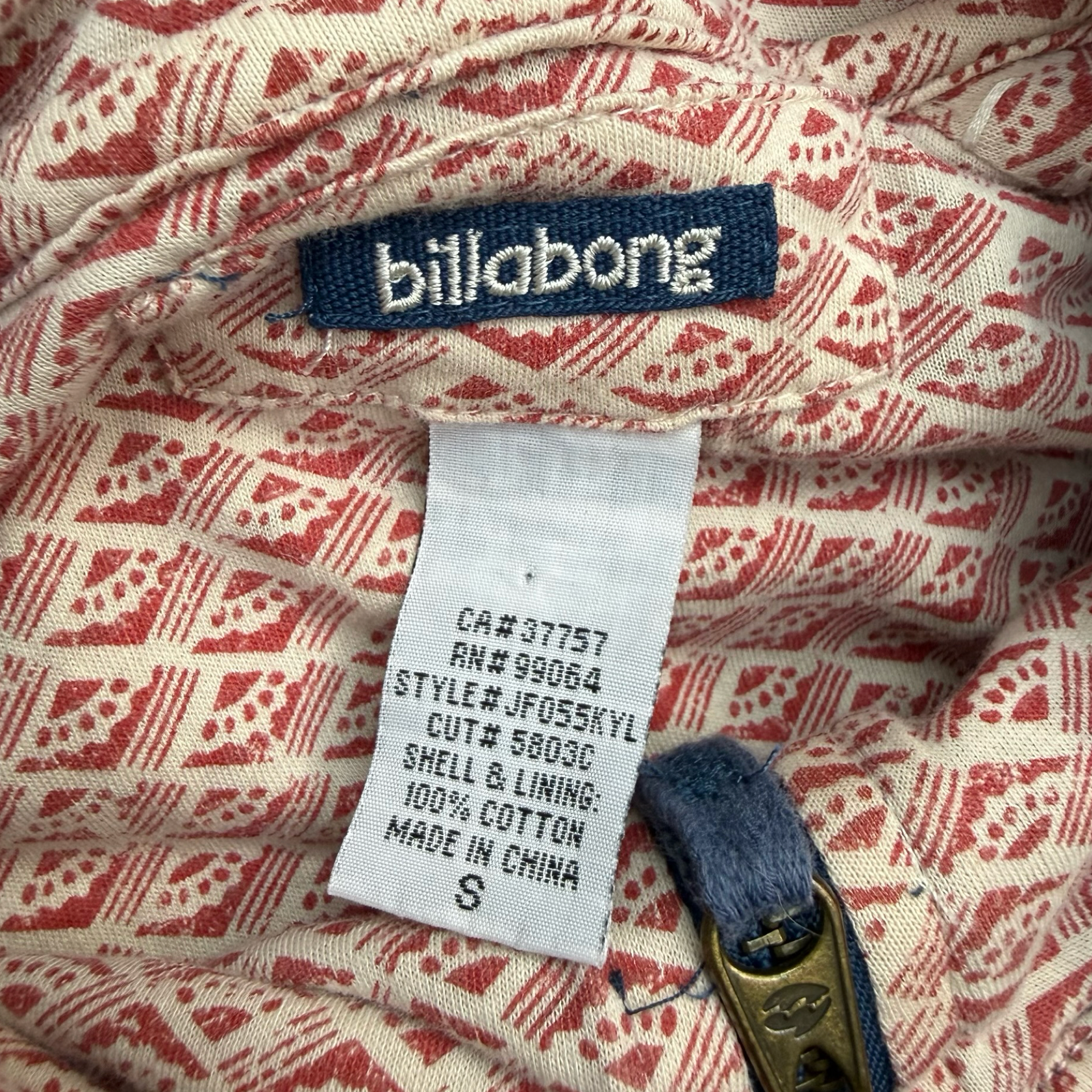 (W) Vintage Y2K Billabong Pattern Lined Zip Up Sweater Blue