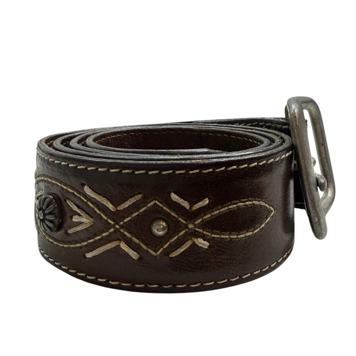 Vintage DSquared2 Stitch Detail Leather Belt Brown