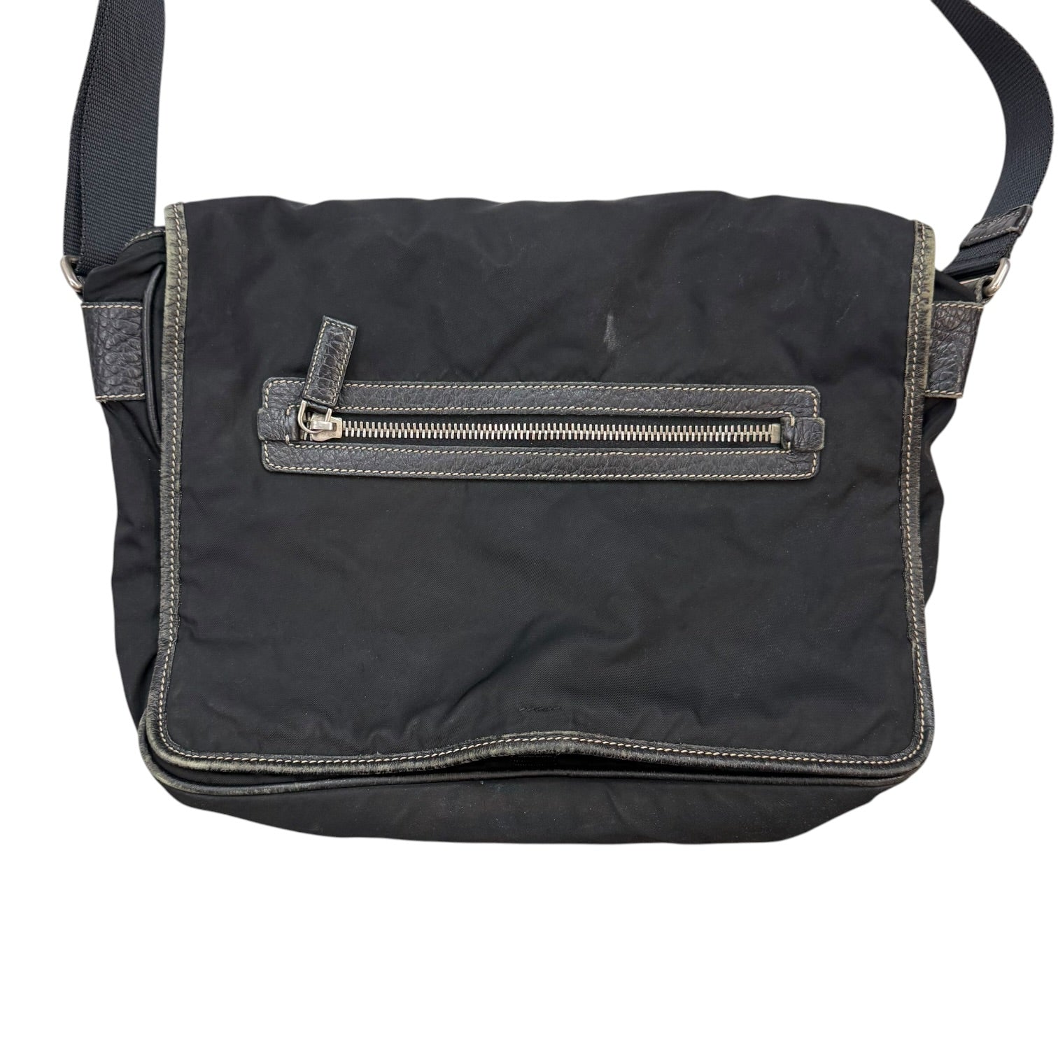 Prada Enameled Metal Trinagle Logo Nylon Messenger Bag Black