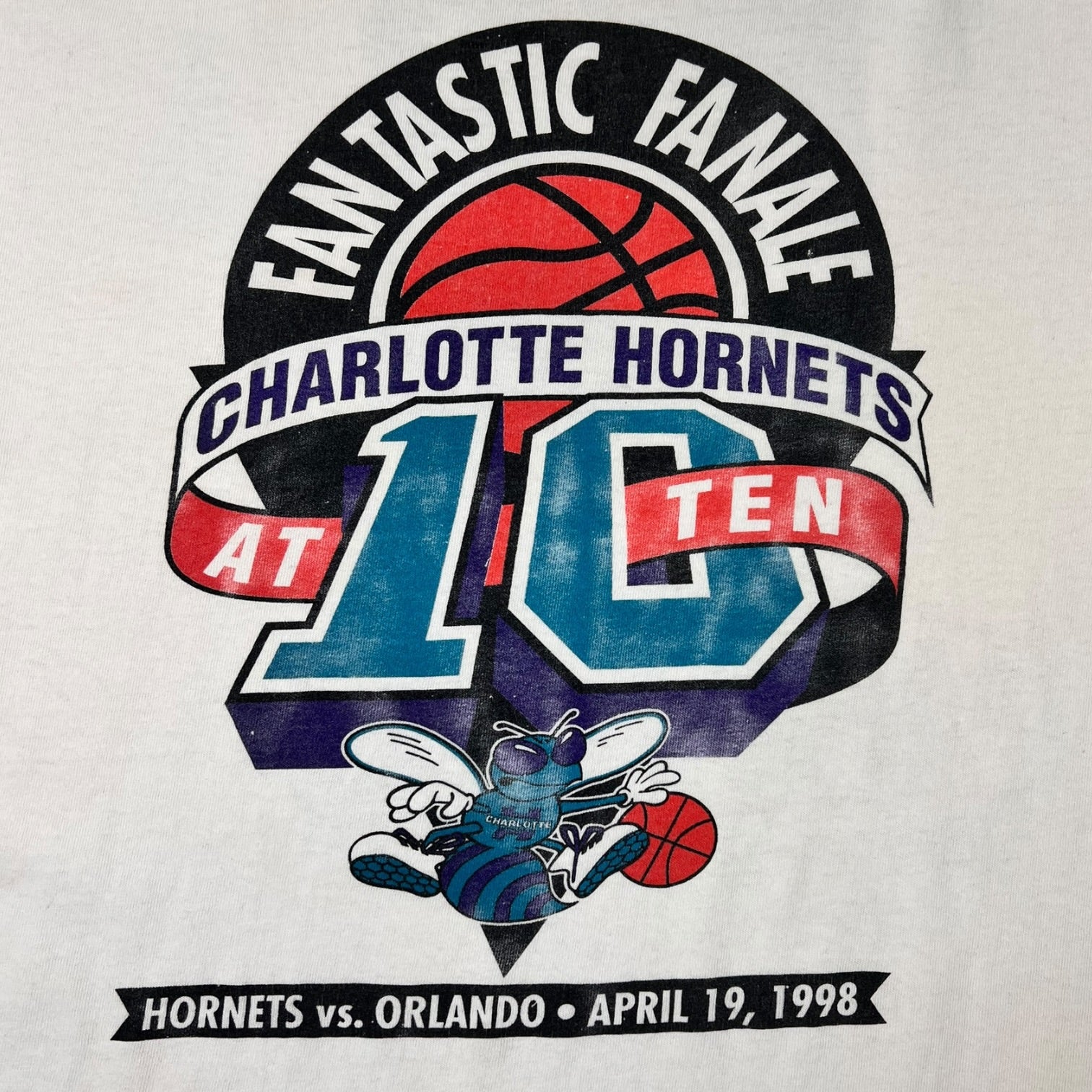 Vintage NBA Royal Avalon Charlotte Hornets Fantastic Fanale 10 Year Anniversary T-shirt