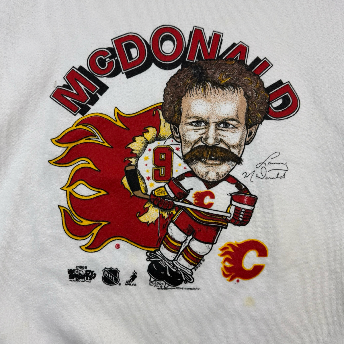 1988 Calgary Flames Lanny McDonald Cartoon Crewneck
