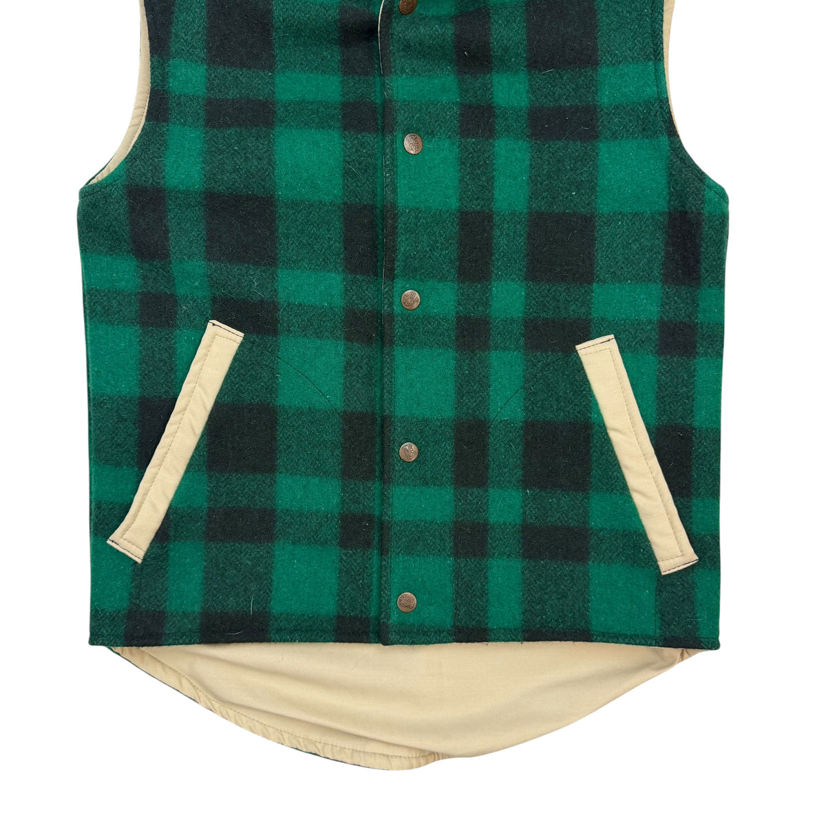 Vintage Pioneer Reversible Plaid Vest Green/Tan