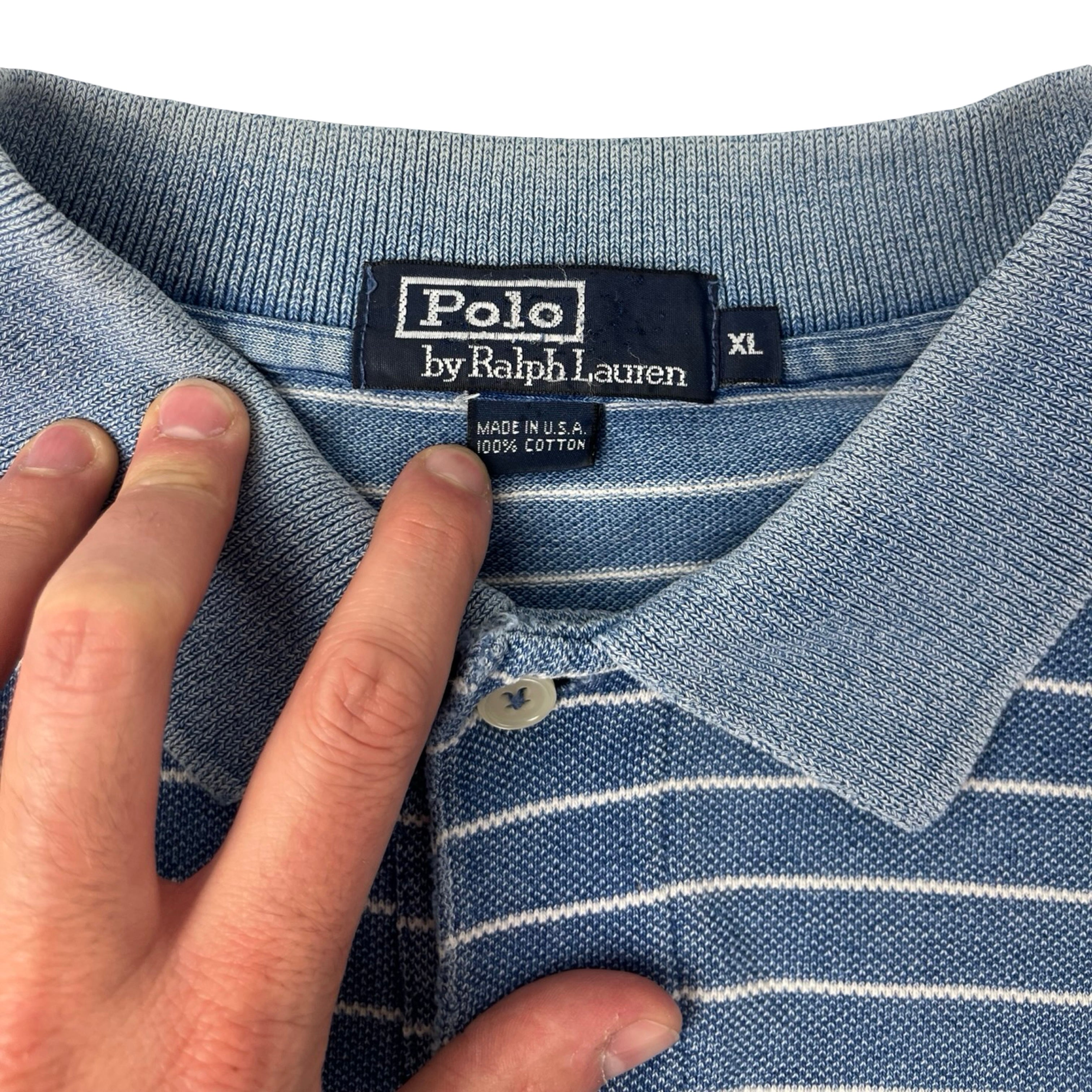 Vintage Polo Ralph Lauren Faded Denim Striped Polo