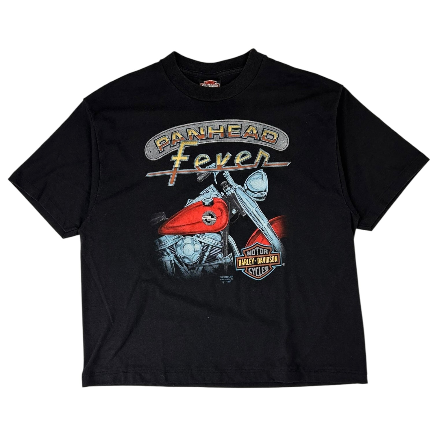 Vintage 1990 Harley Davidson “Panhead Fever” 3D Emblem T-Shirt Black