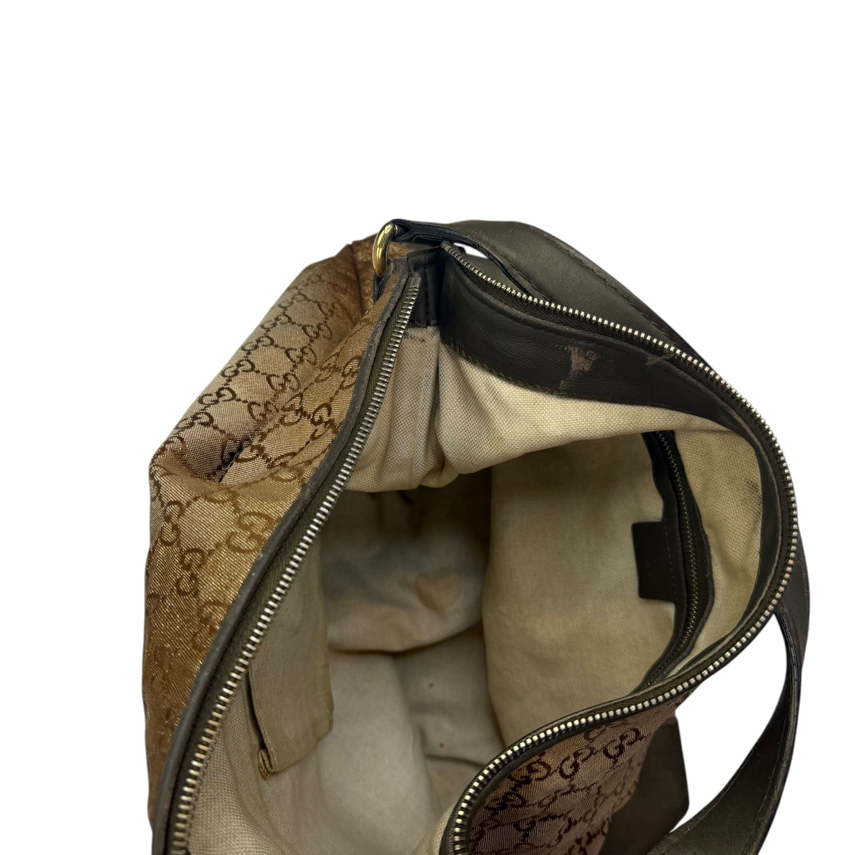(W) Gucci GG Canvas Hobo Shoulder Bag Metallic Beige