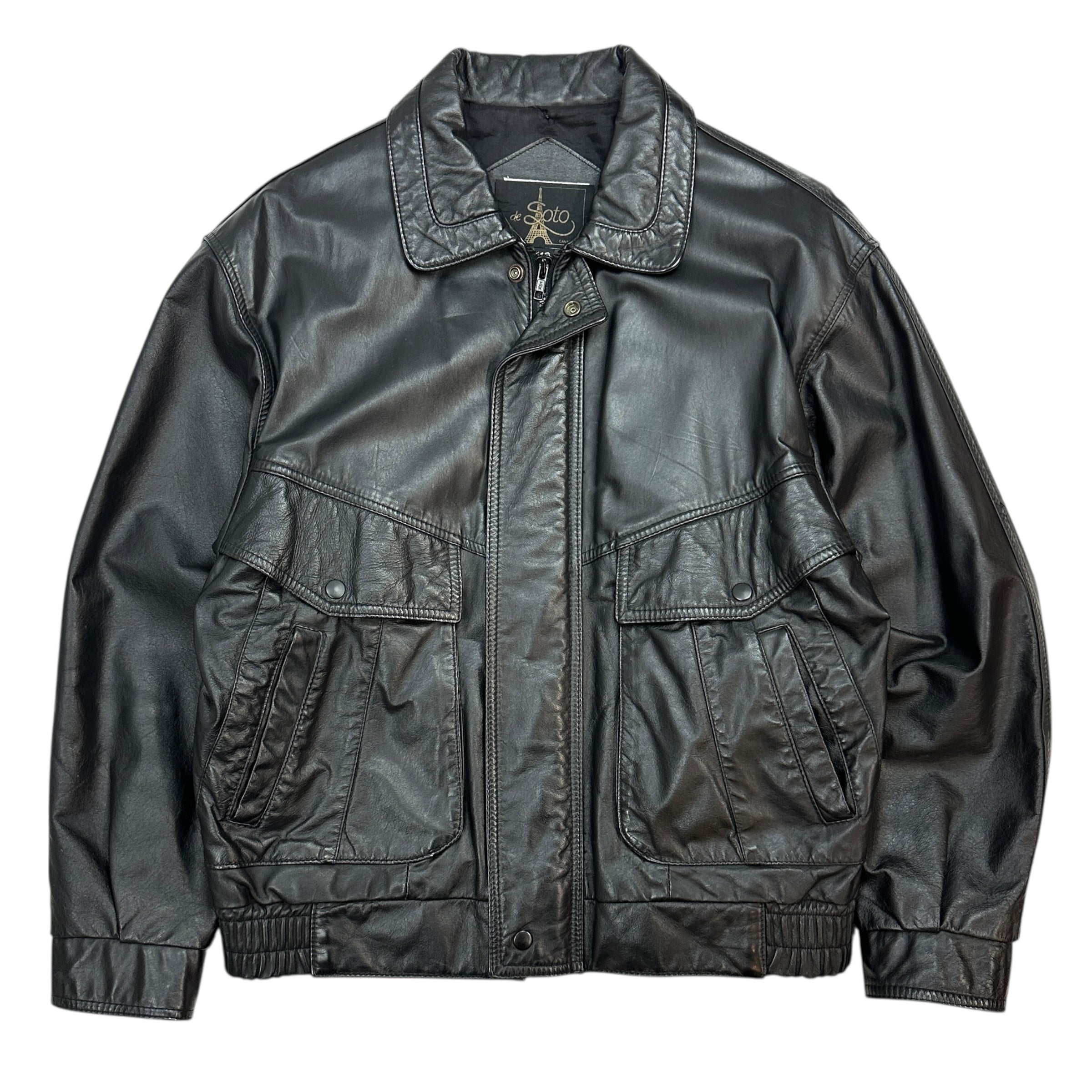 Vintage Leather De Soto Bomber Jacket Black