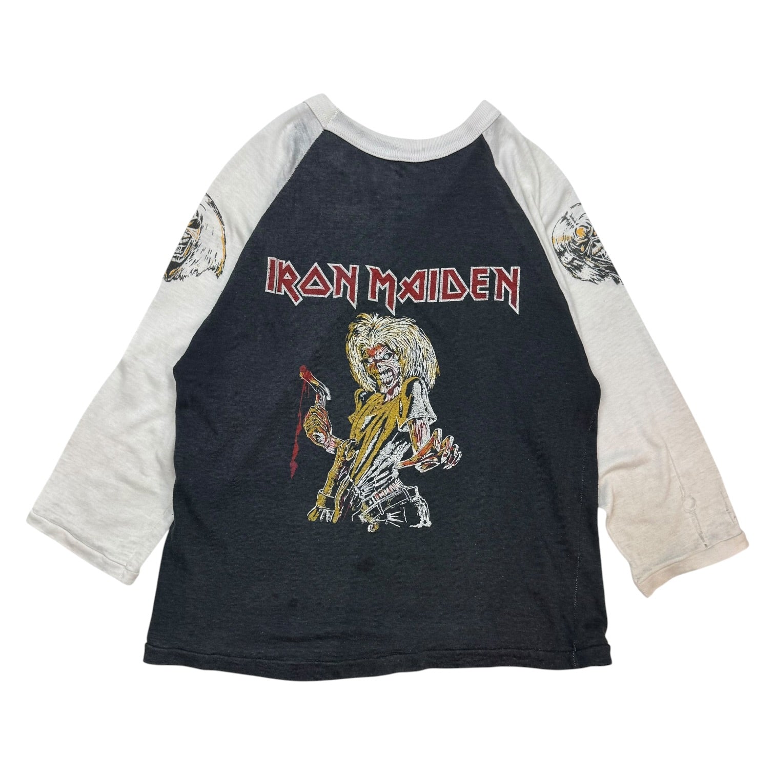 Vintage 80s Iron Maiden Flight Of Icarus Raglan Tee White/Black