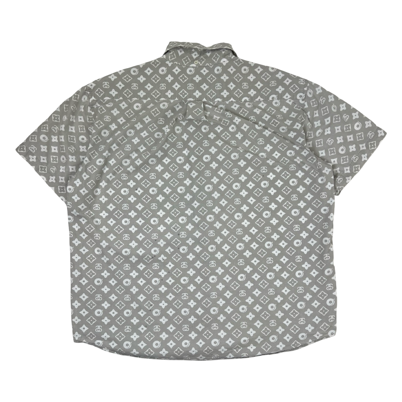 Vintage 90’s Stussy Monogram Print Button Up S/S Shirt Grey