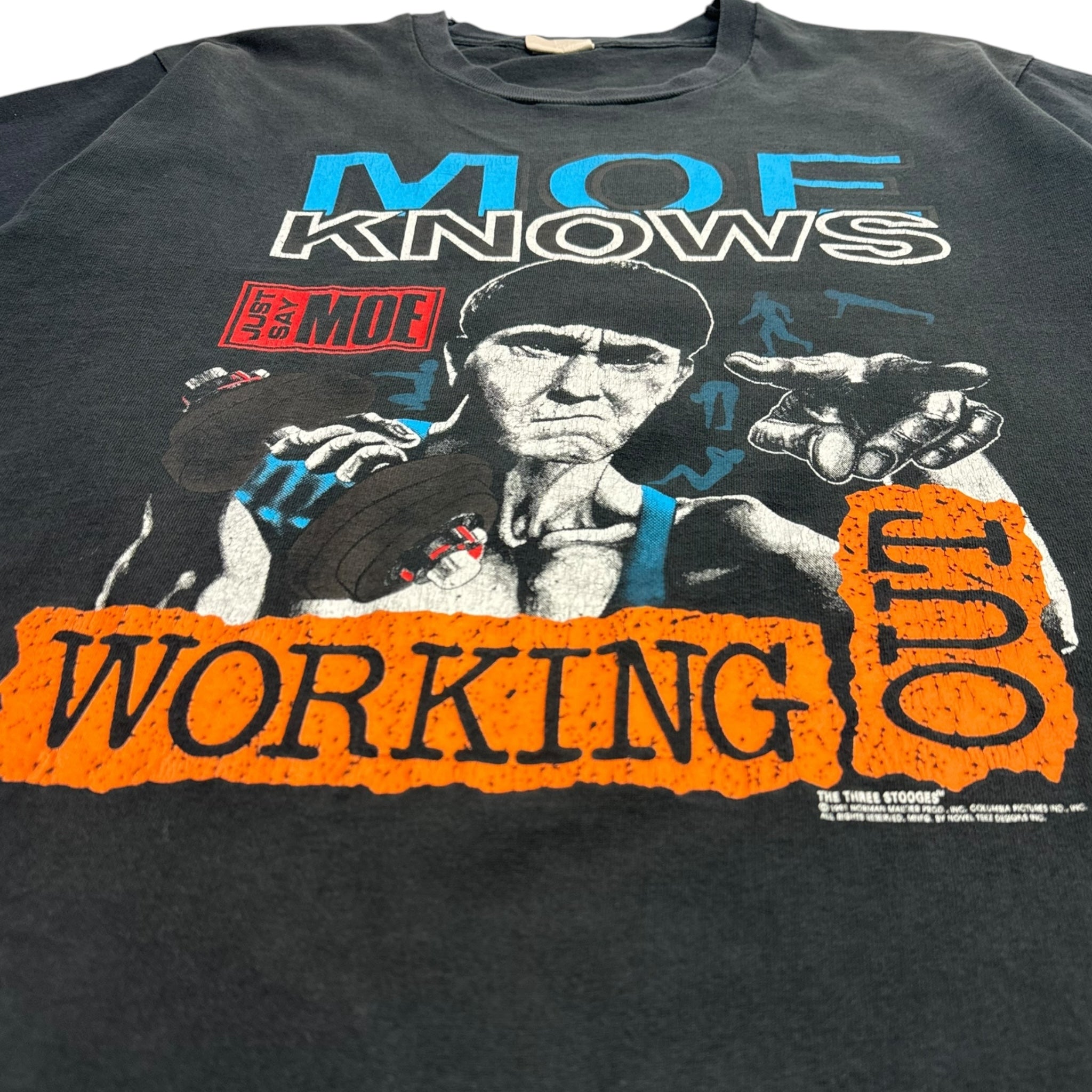 1991 The Three Stooges Moe Knows Working Out T-Shirt