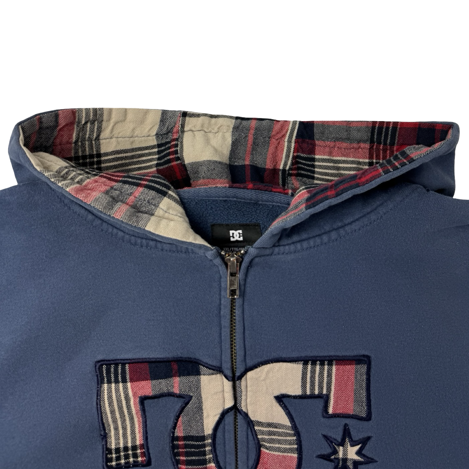 Y2K DC Shoe Co. Logo Zip Up Hoodie Blue/Tartan