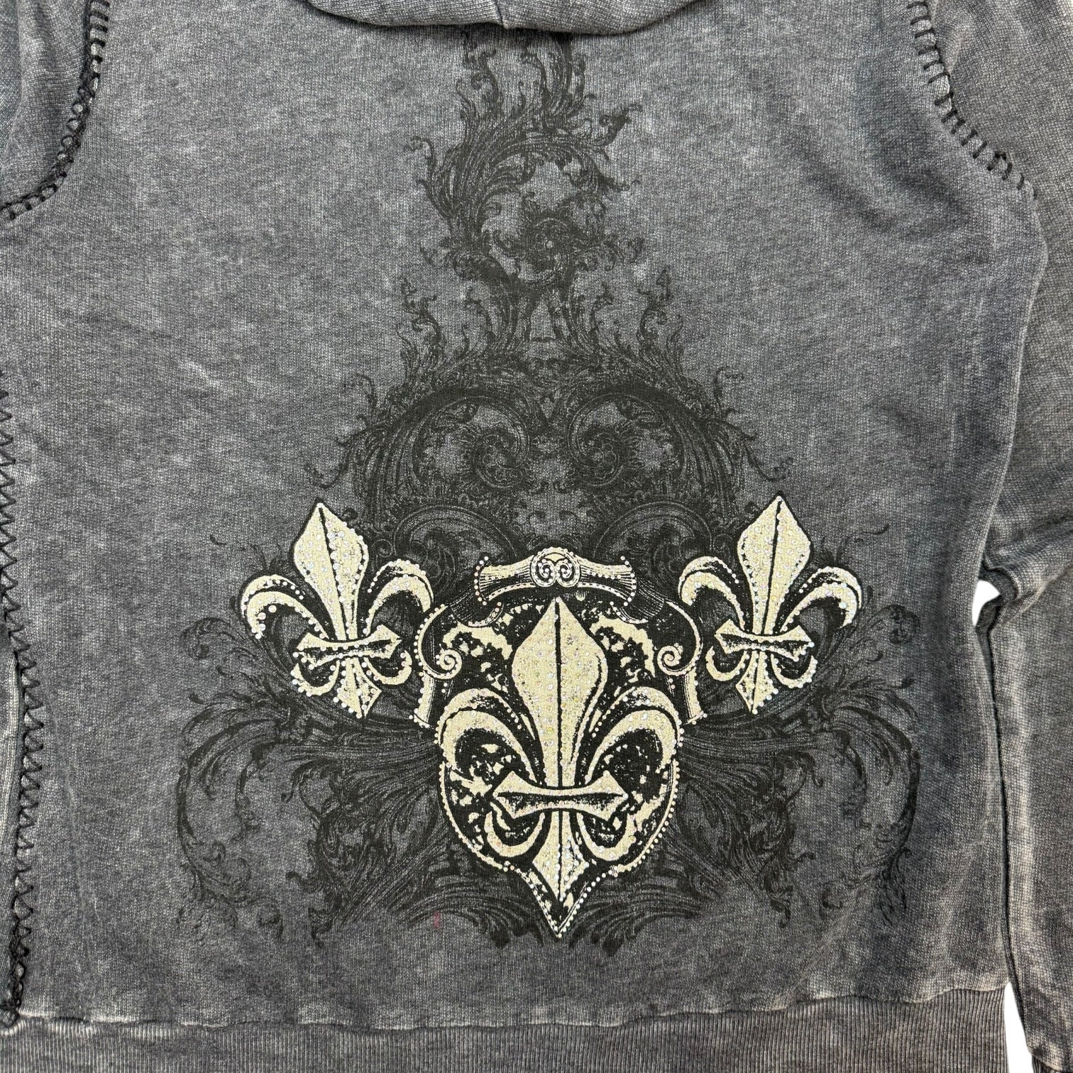 (W) Vintage Vocal Fleur Des Lis Zip Up Hoodie Washed Grey