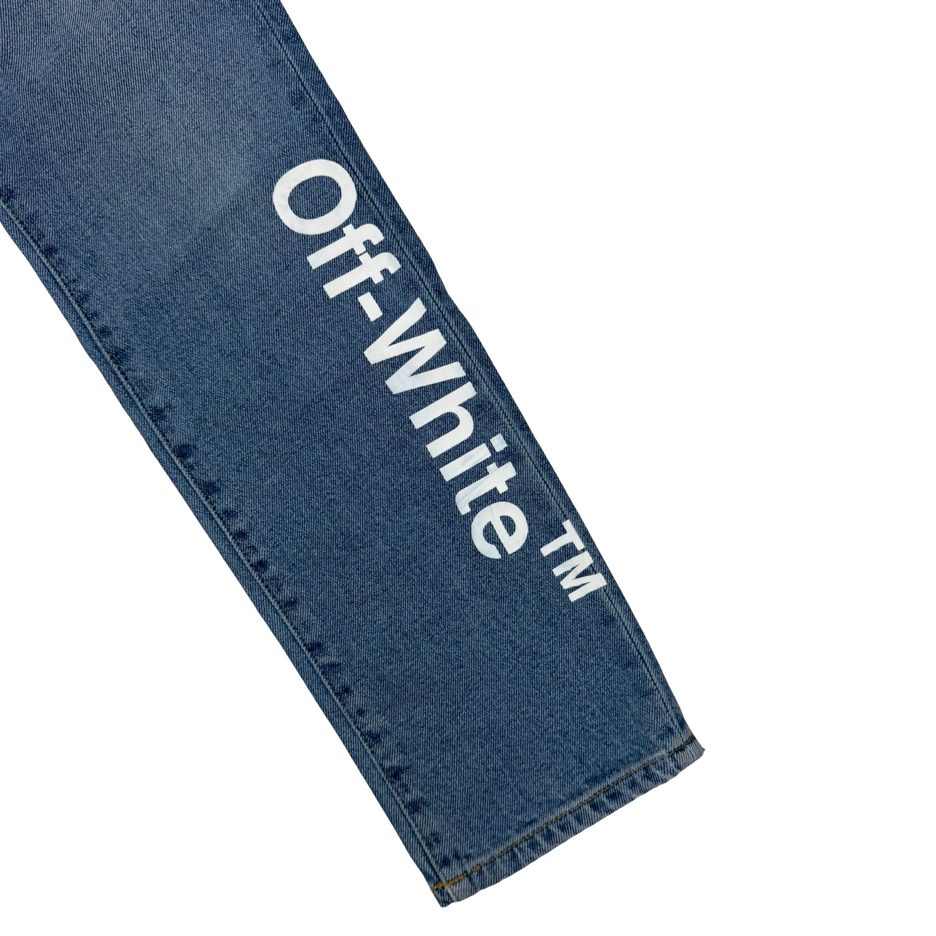 Off-White Skinny Fit Printed Stretch Denim Jeans Blue