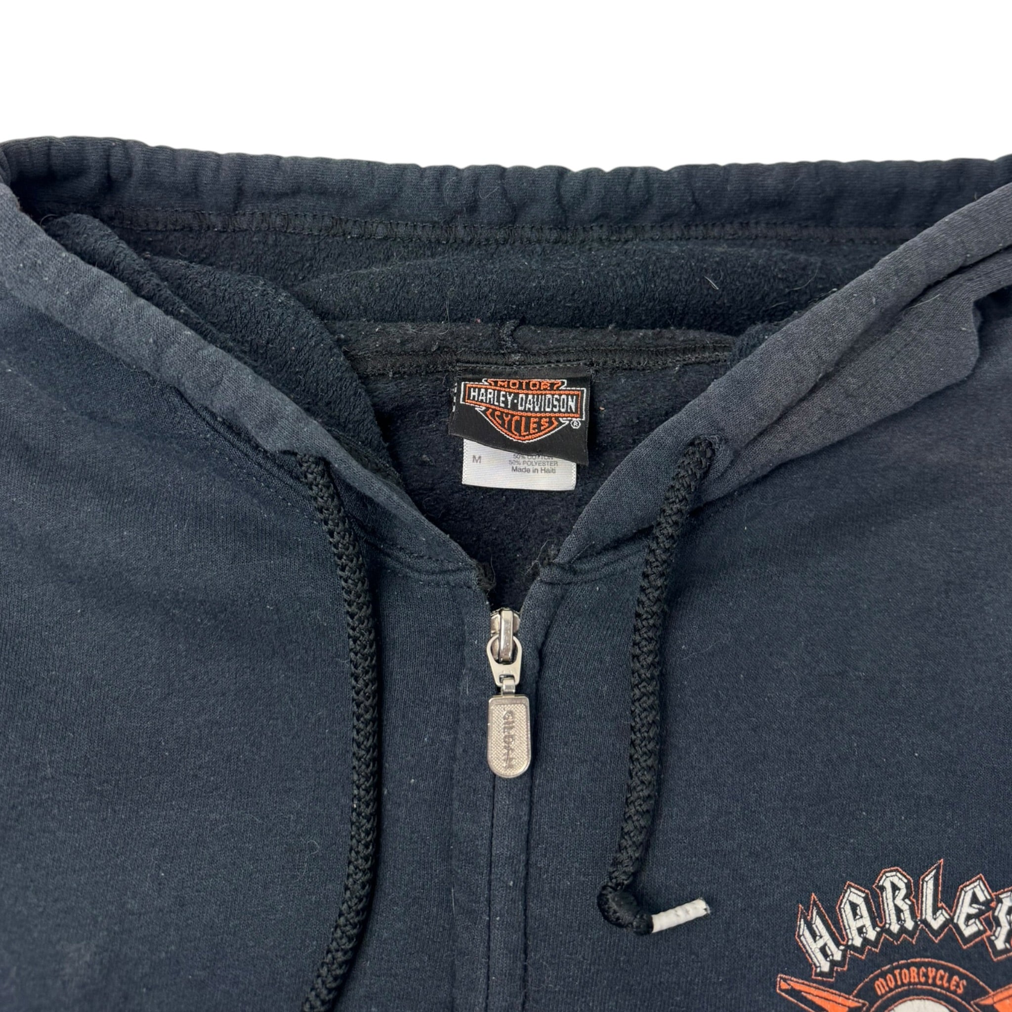 2007 Harley Davidson Skull Zip Up Hoodie Faded Black