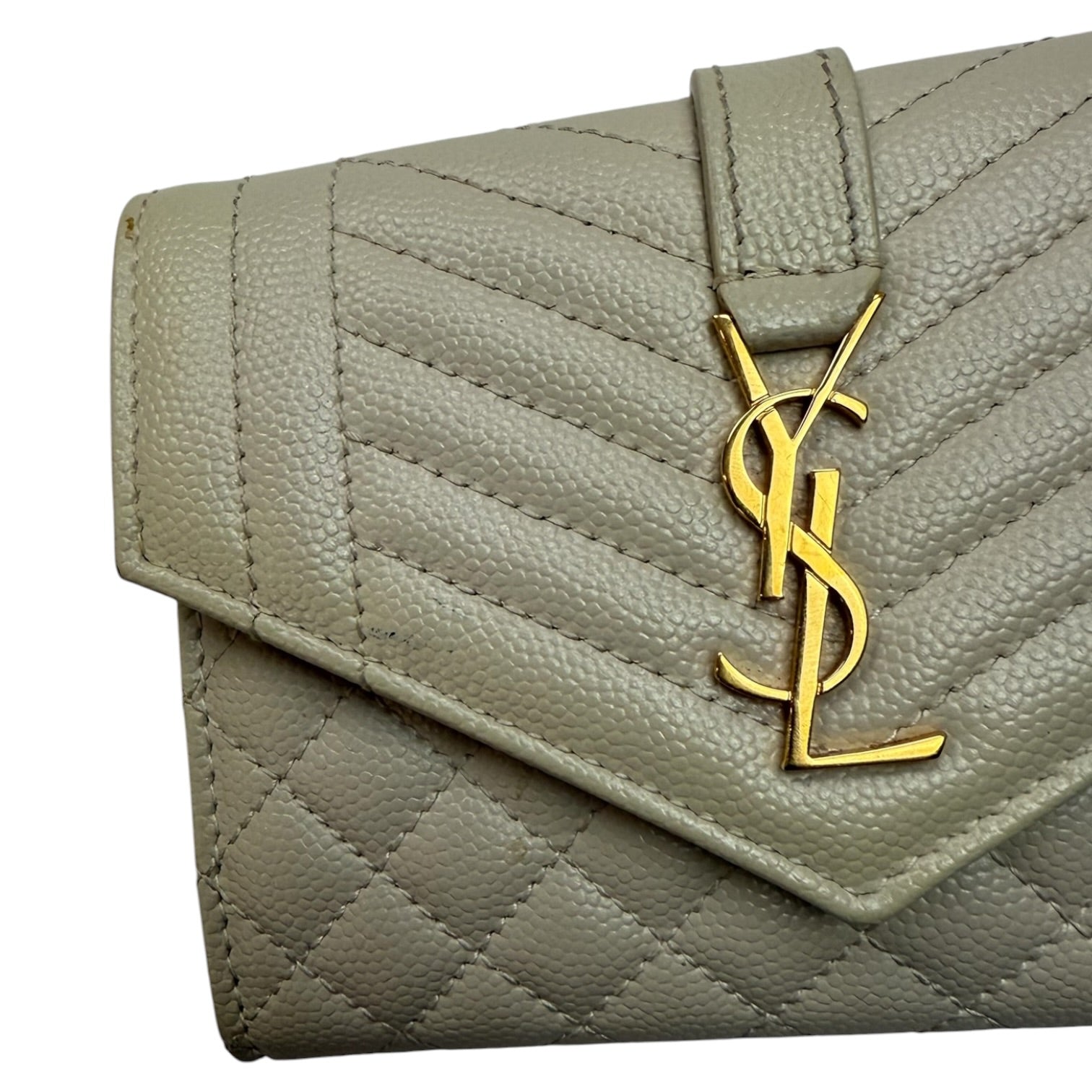 (W) Saint Laurent Envelope Compact Wallet Beige