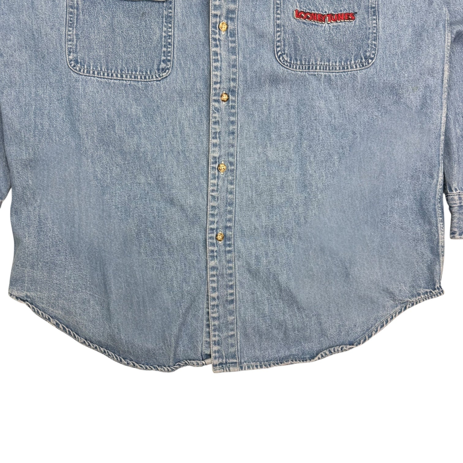 1993 Looney Tunes Denim Button Up Shirt Light Blue