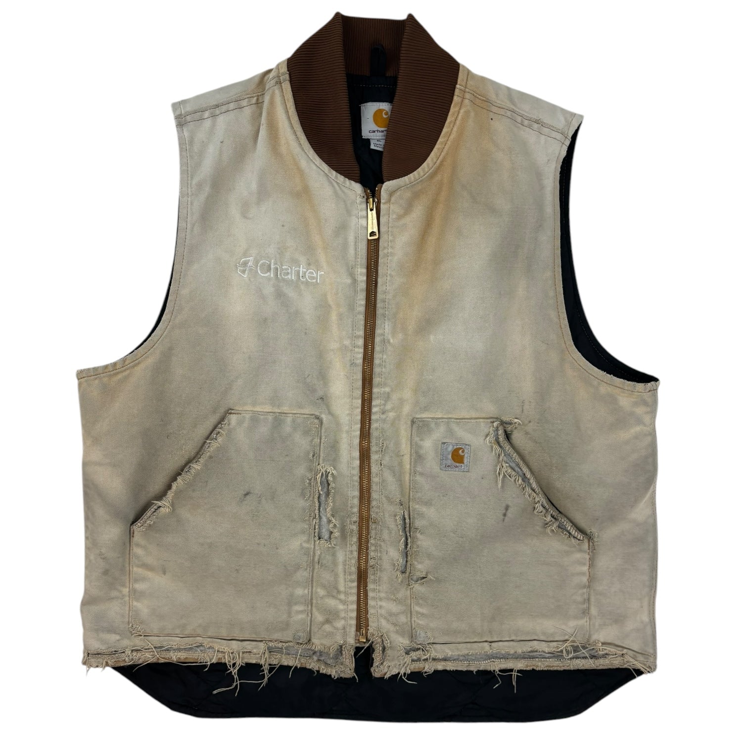 Vintage Carhartt “Charter” Quilt-Lined Workwear Vest Beige