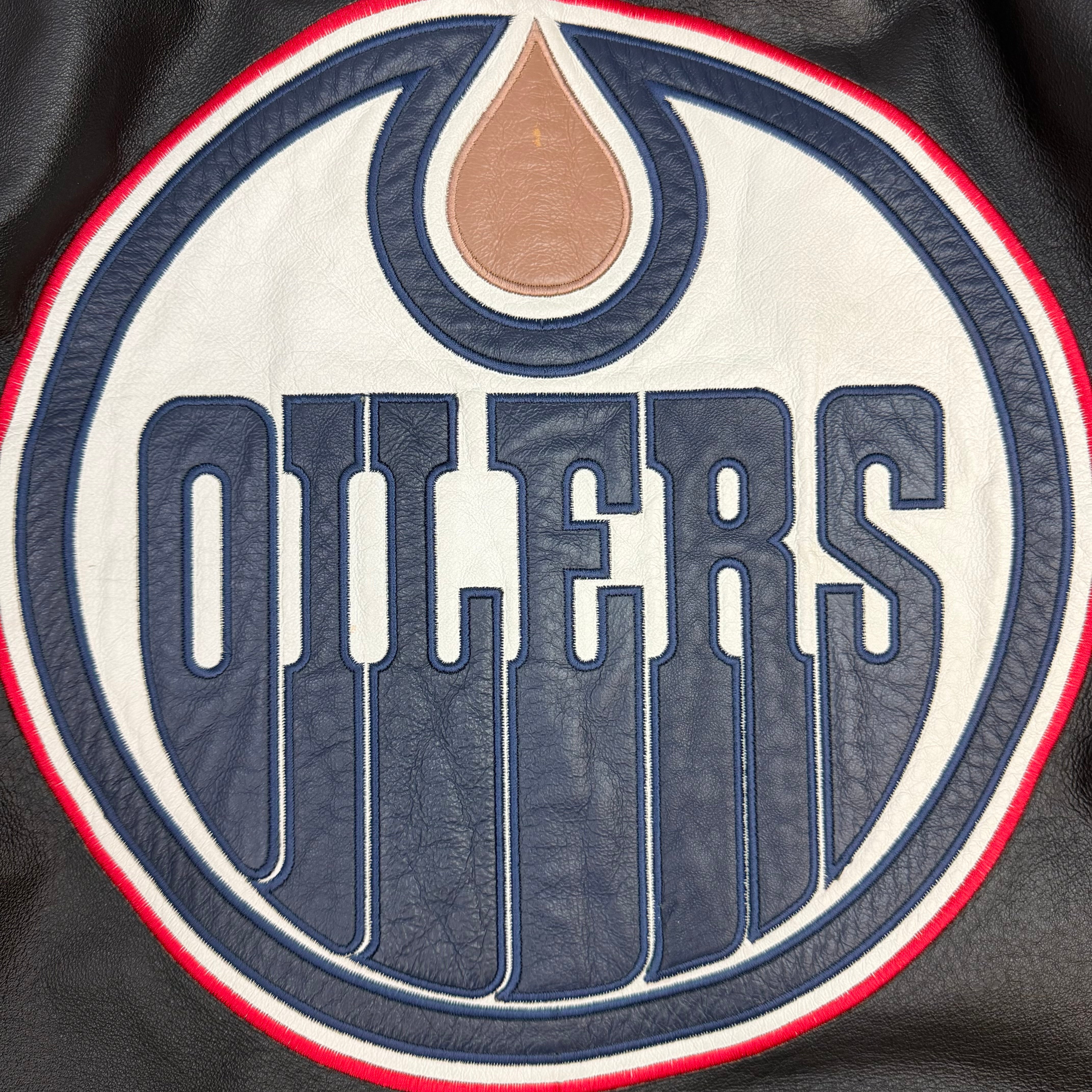 Vintage Edmonton Oilers Leather Jacket Black/Navy