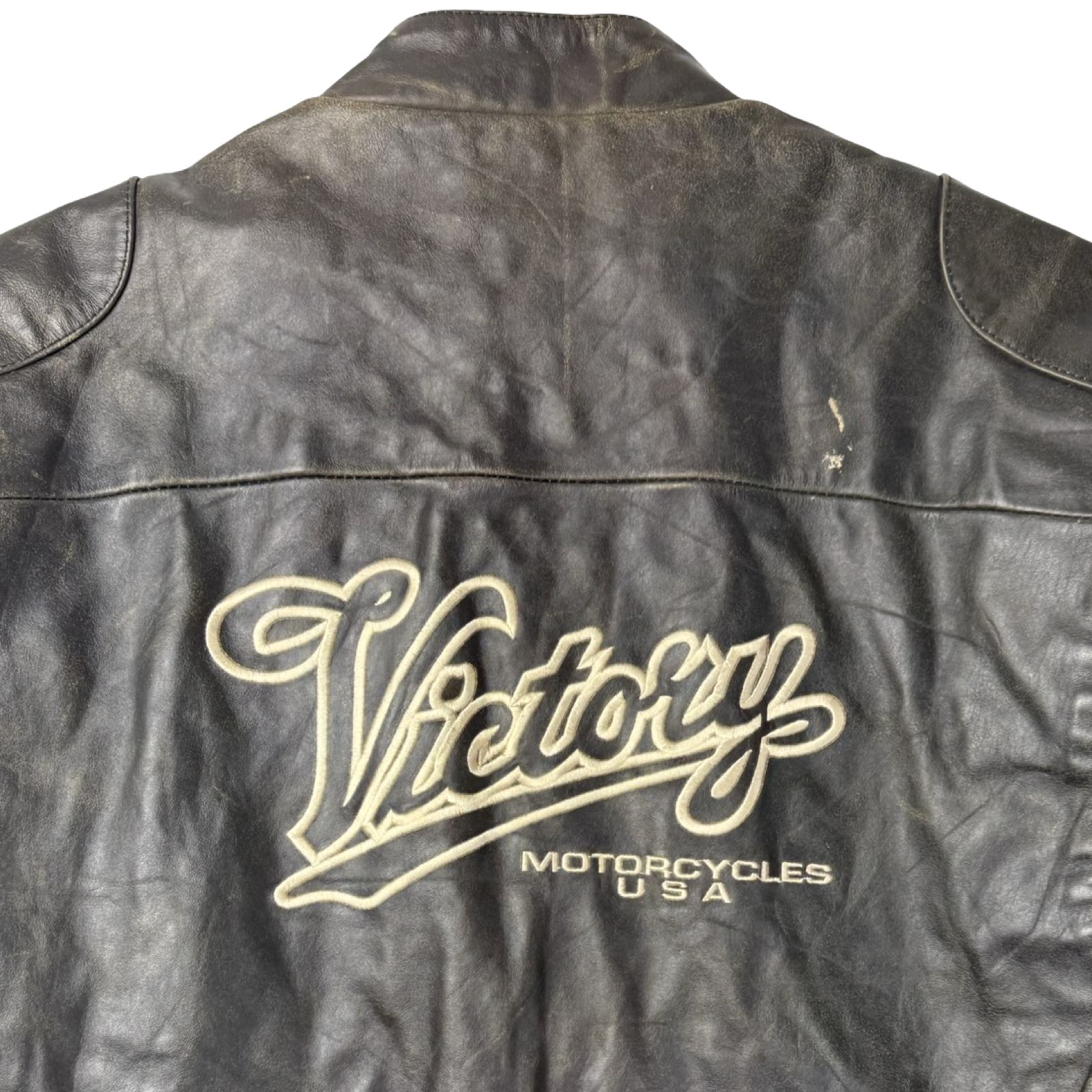 Vintage Victory Motorcyles Biker Leather Jacket Black