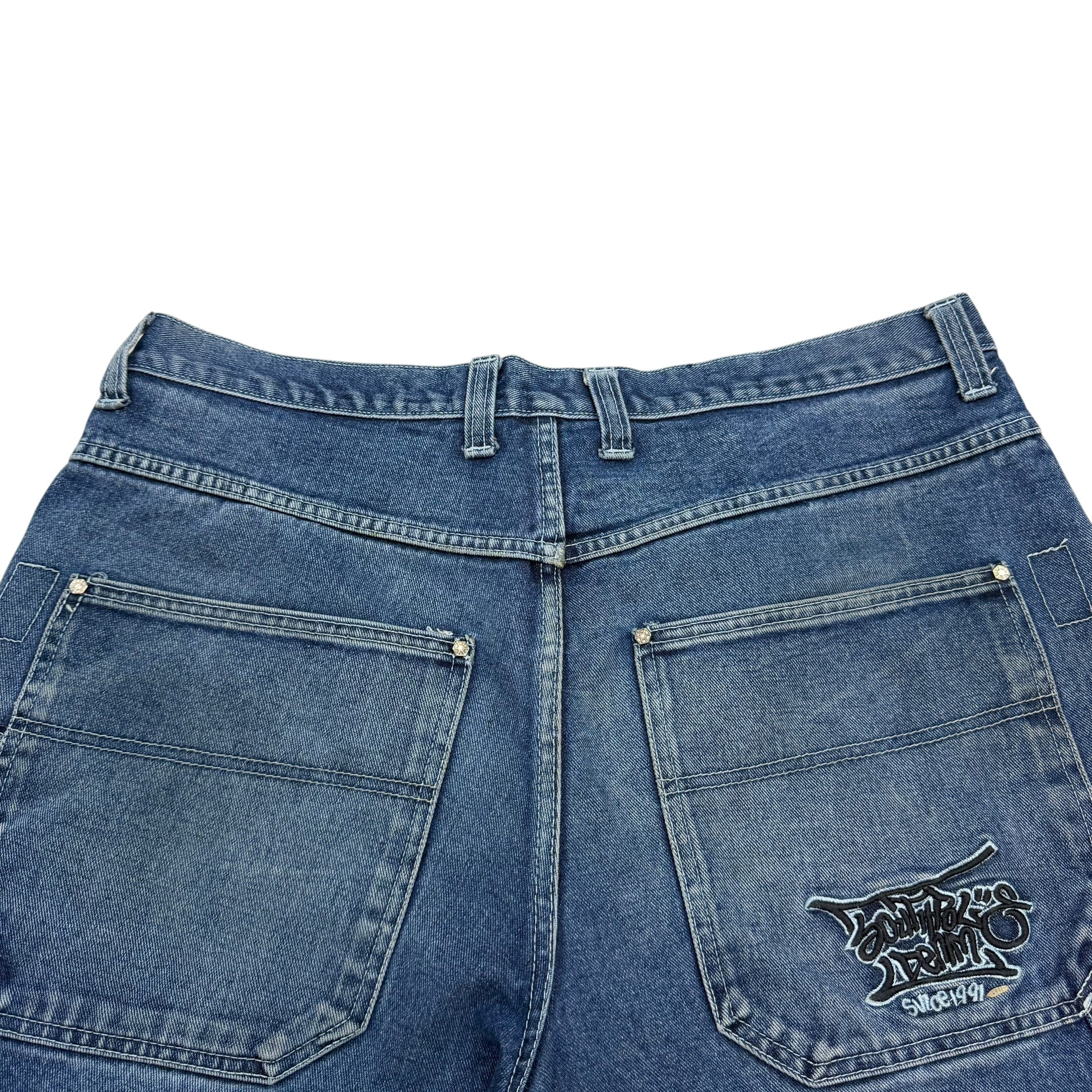 Vintage Southpole Graffiti Embroidered Denim Shorts Blue