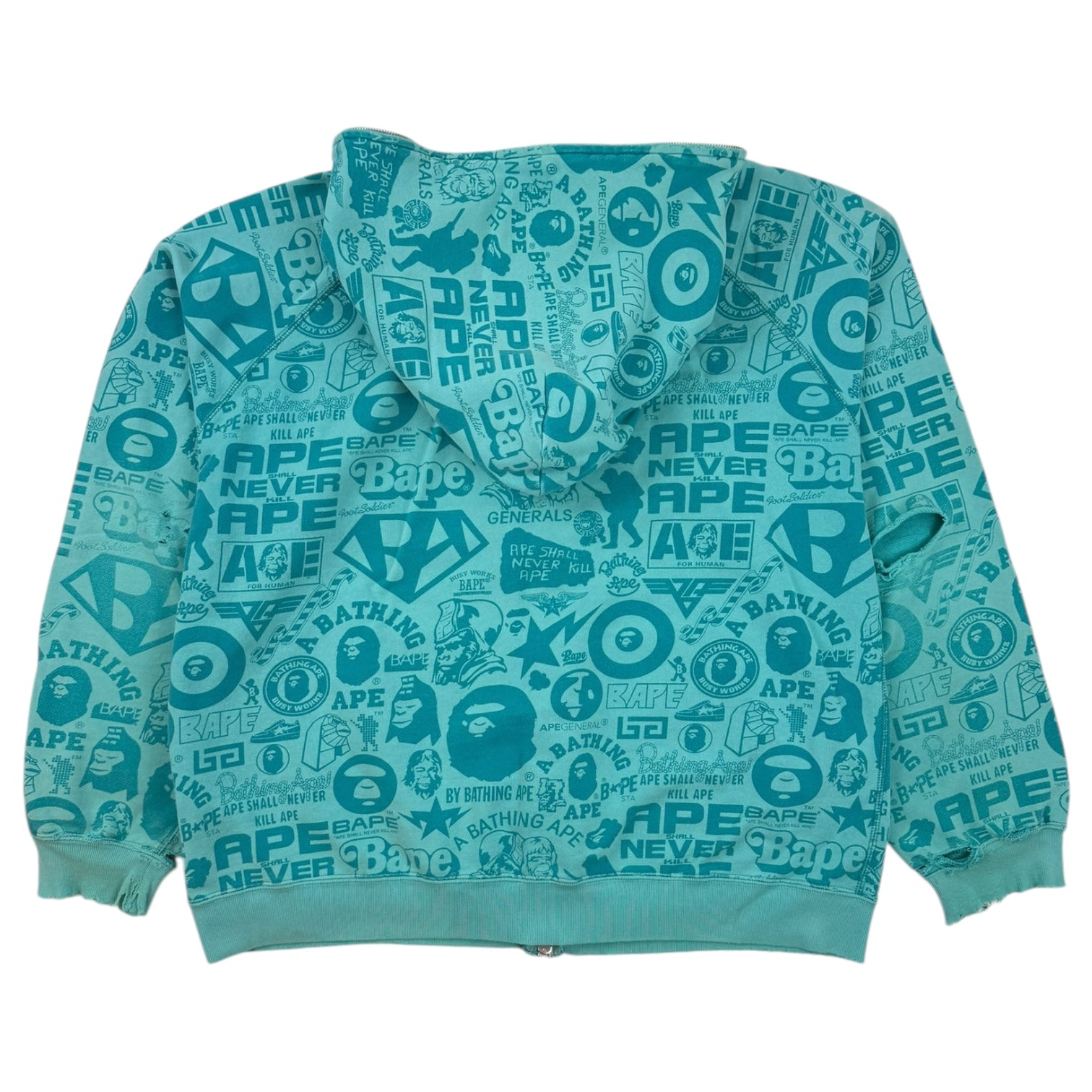 Bape Multi Logo Full Zip Up Hoodie Turquoise