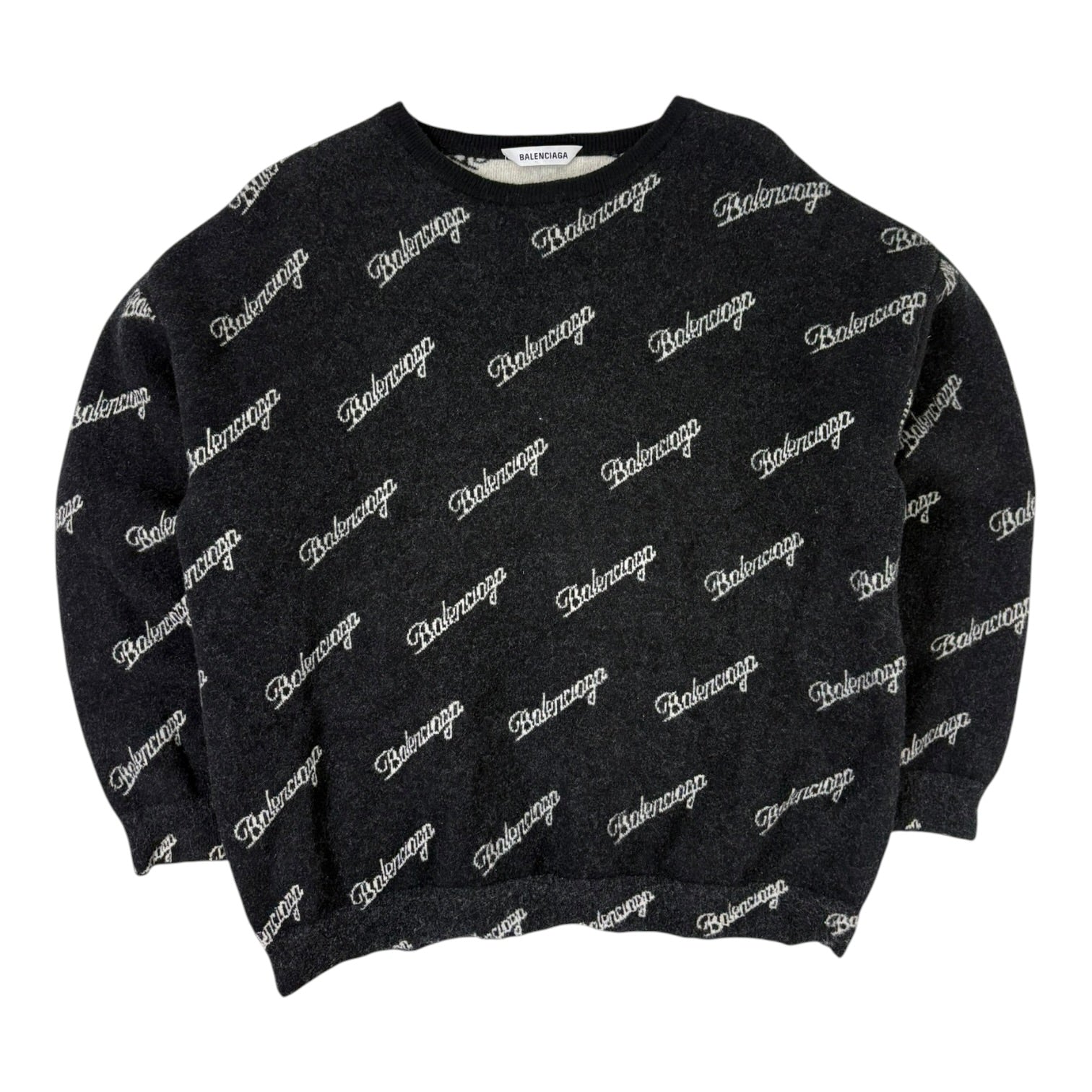 Balenciaga All Over Script Logo Knit Sweater Black