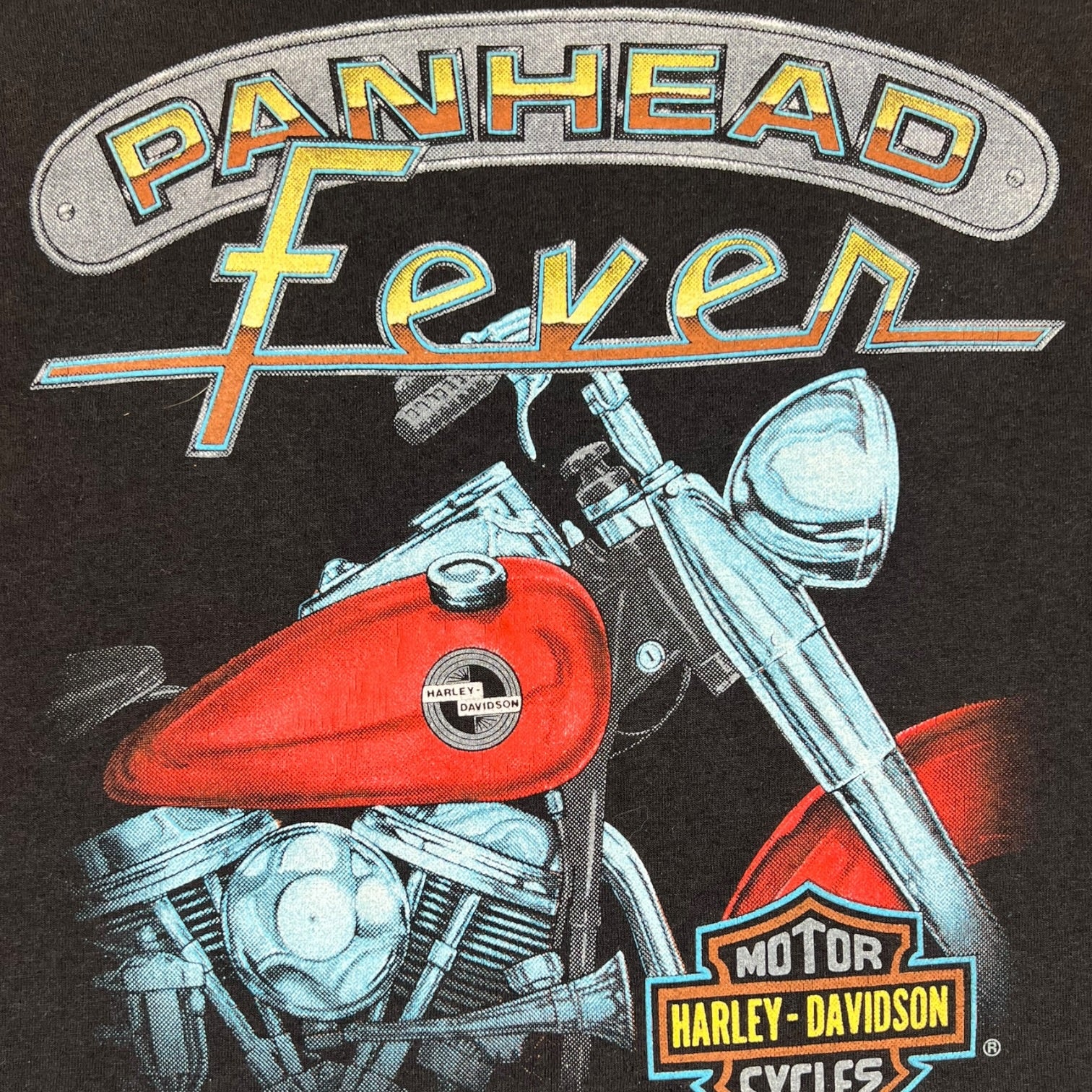 Vintage 1990 Harley Davidson “Panhead Fever” 3D Emblem T-Shirt Black