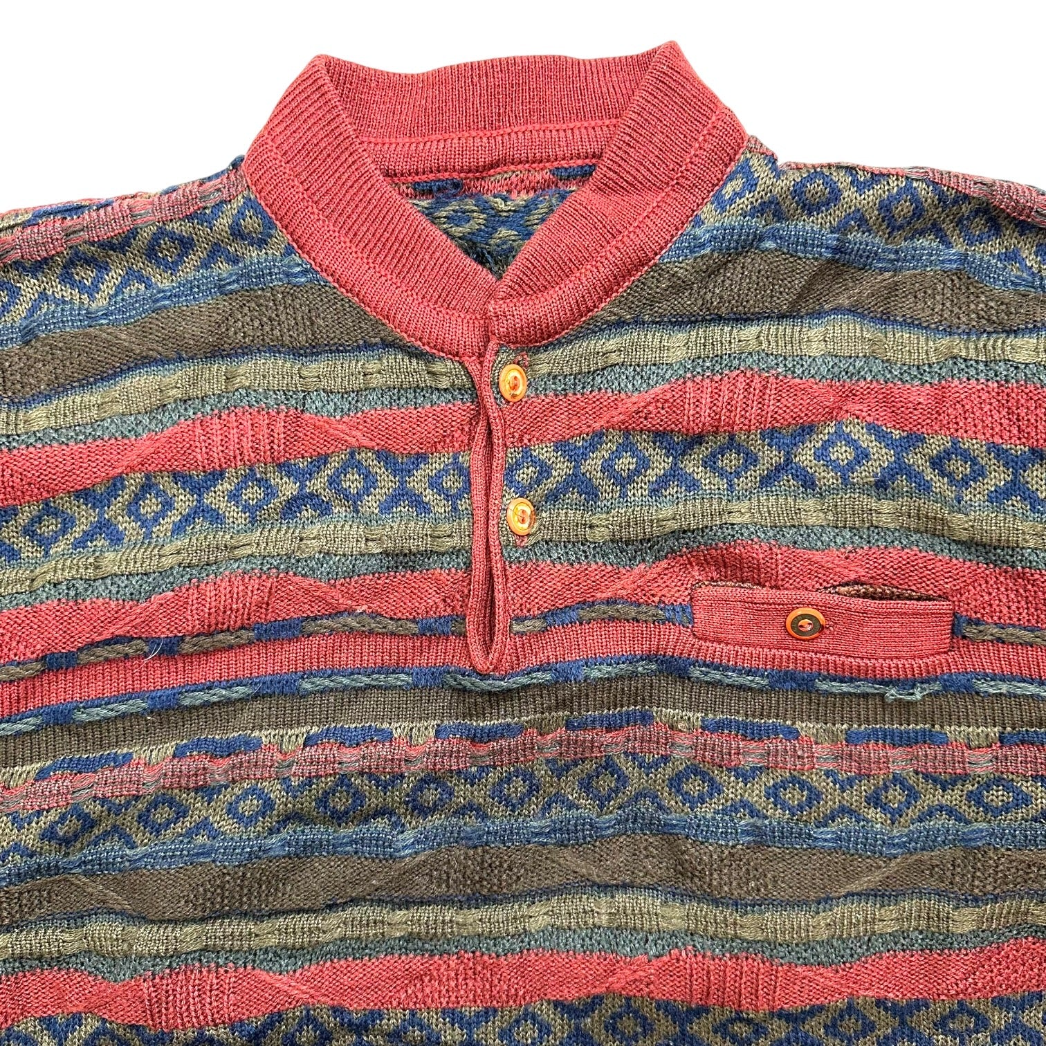 Vintage Knit Long Sleeve Polo Shirt