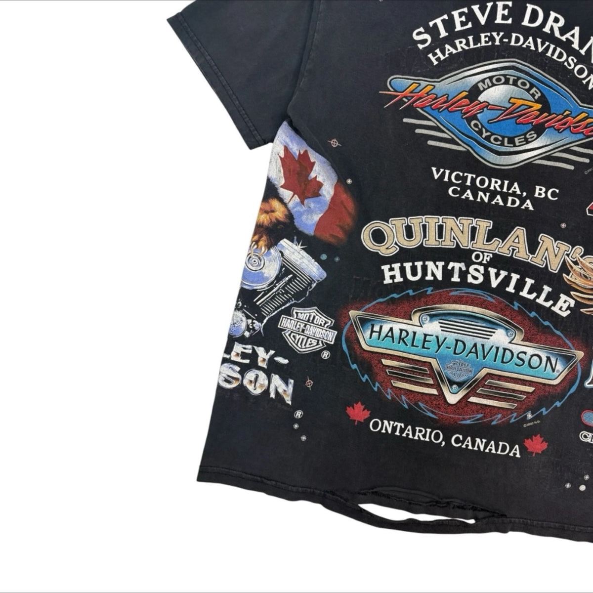 Vintage Harley Davidson Canadian Test Print Double Sided Tee Black
